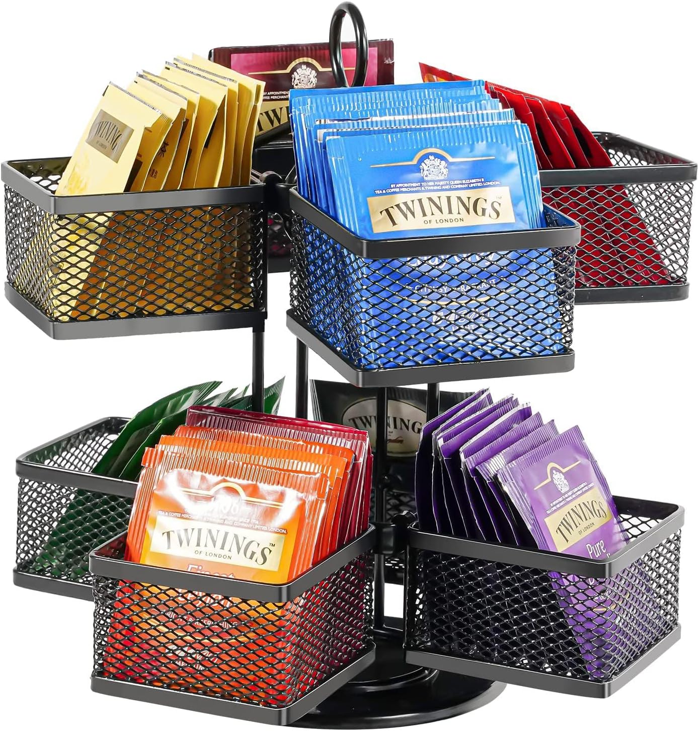 YYBD Tea Bag Organizer Iron Coffee Storage Holder 360 Degree Spinning ...