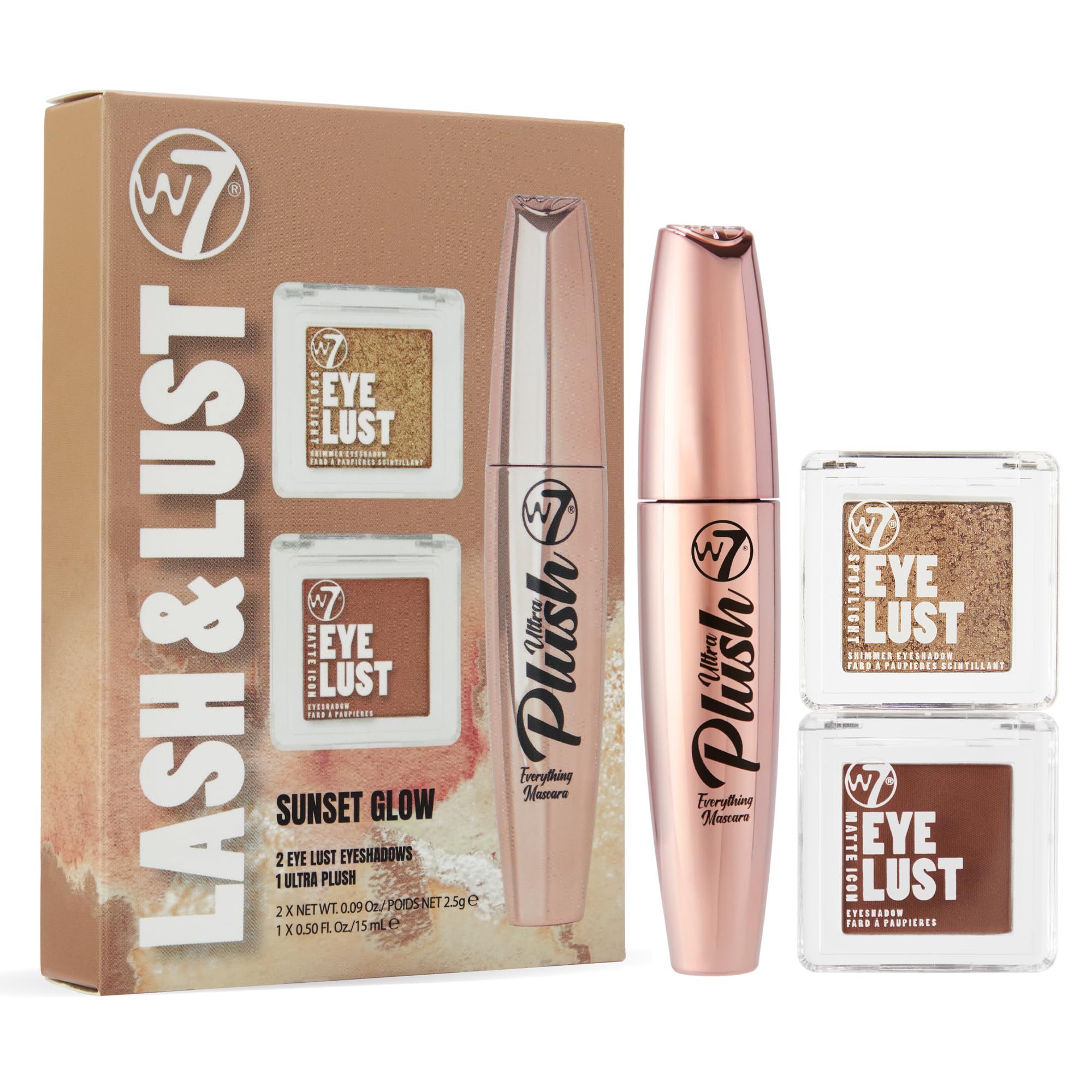 W7 Lash and Lust Eye Makeup Set - Sunset Glow Gold Shimmer & Warm Brown Matte