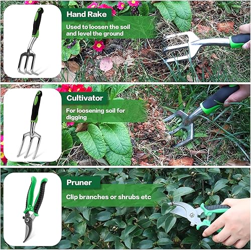Miniatura 5 de Juego de herramientas de jardinería, 13 piezas de herramientas de jardinería resistentes con mango ergonómico antideslizante, almacenamiento de