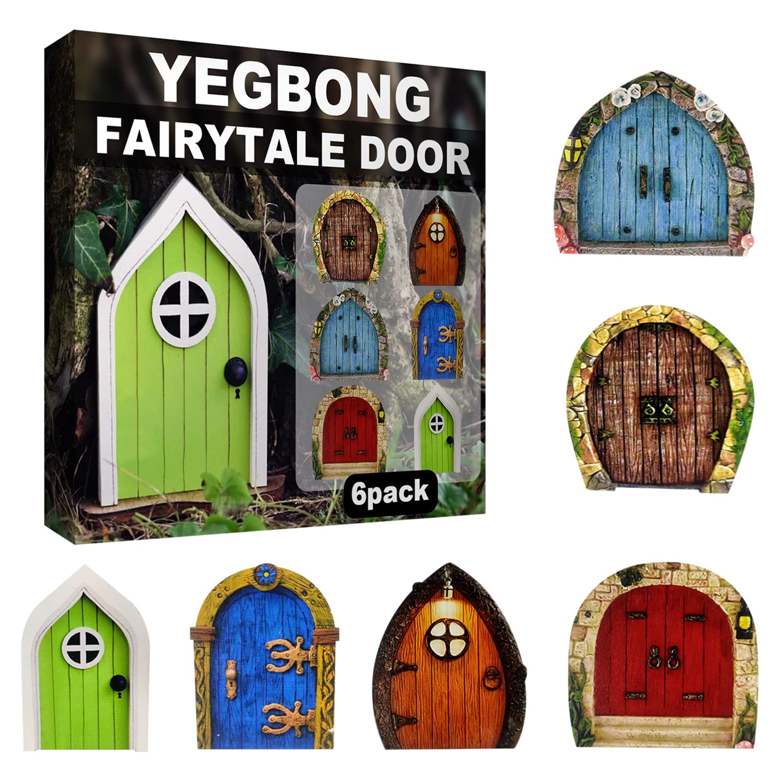 Gartendeko Wichteltür Mit Fenstern & Lampe – 4-teiliges Set, Harz, Nachtleuchtend