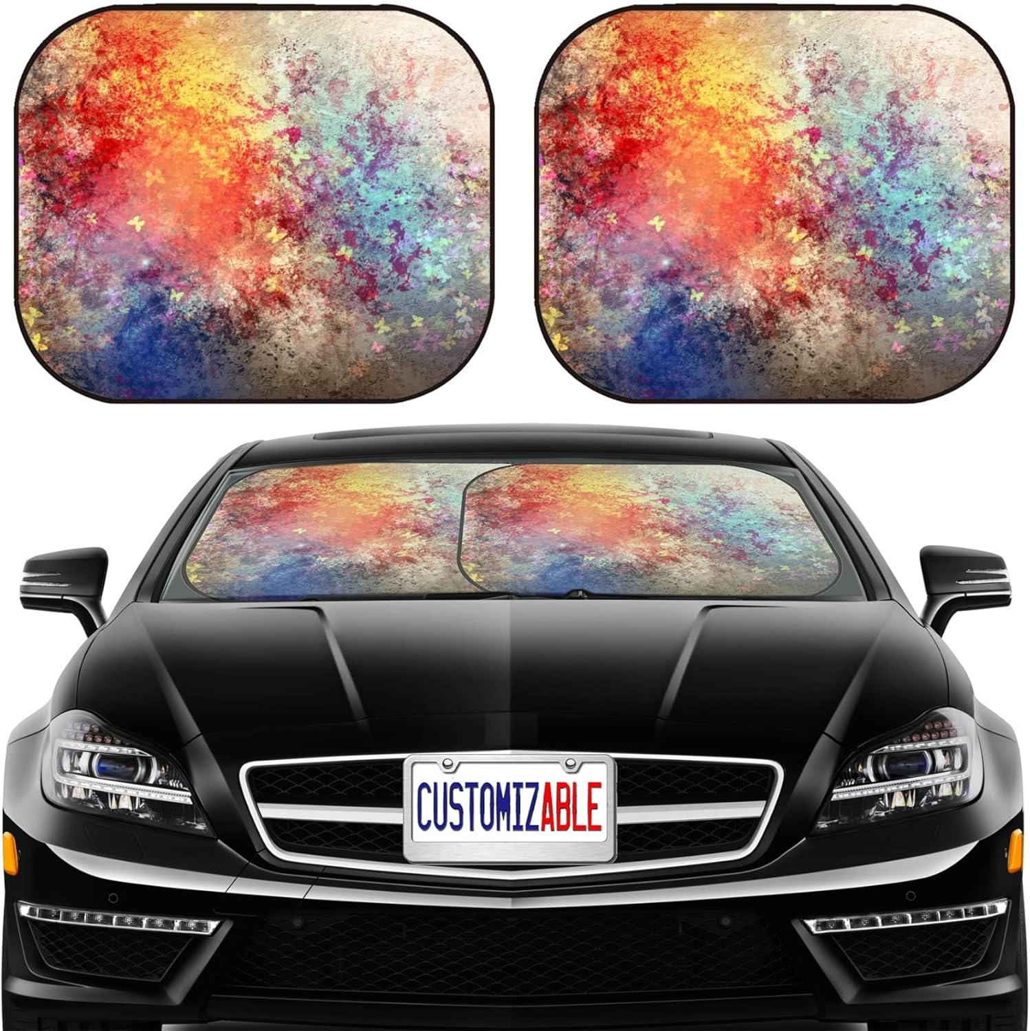 MSD Car Sun Shade Windshield Sunshade Universal Fit 2 Pack, Block Sun Glare, UV and Heat, Protect Car Interior, Image ID: 19393784 Abstract Colorful Backgrounds with Elements symbolizing Music collag