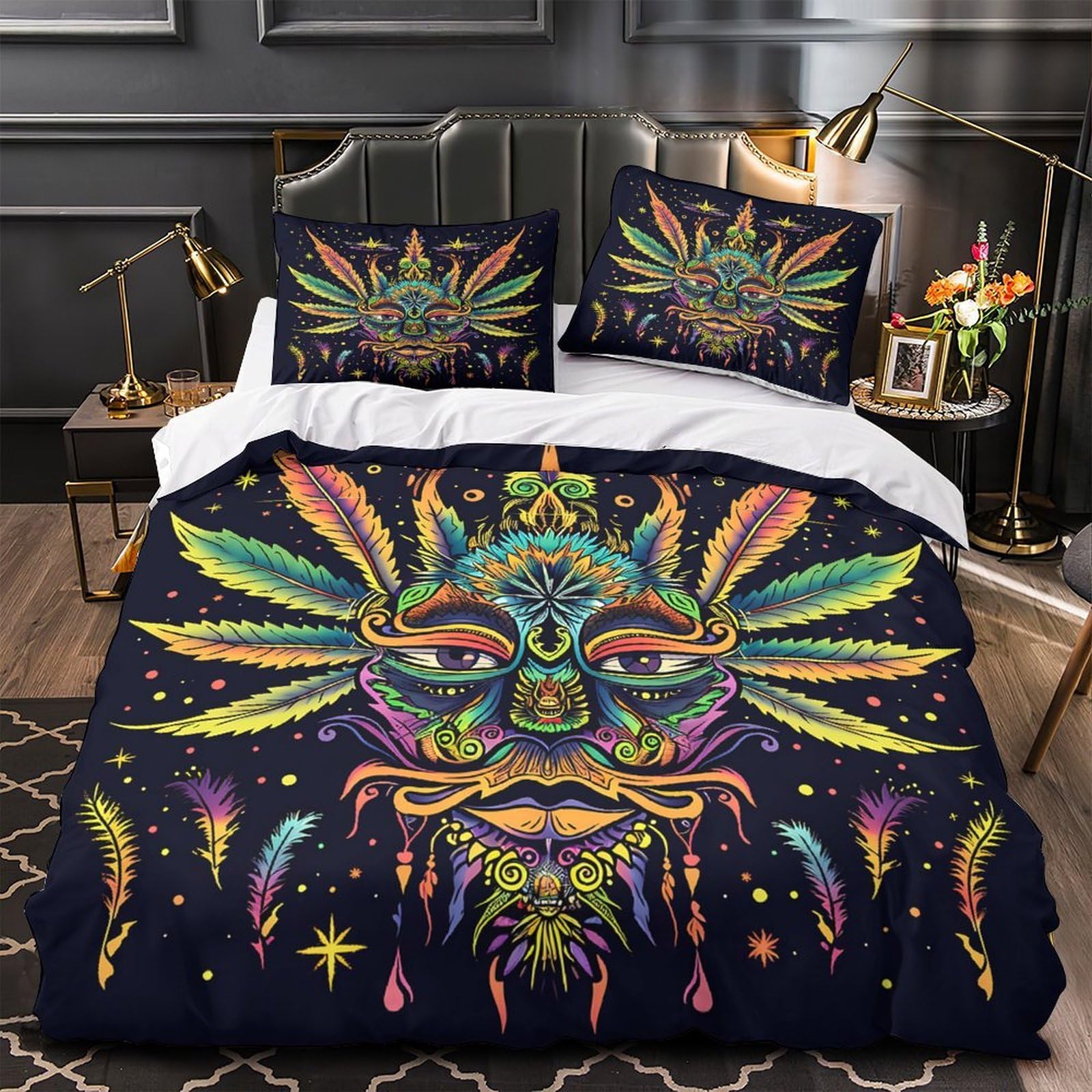 Housse de couette masque psychédélique 3D lit simple 140x200