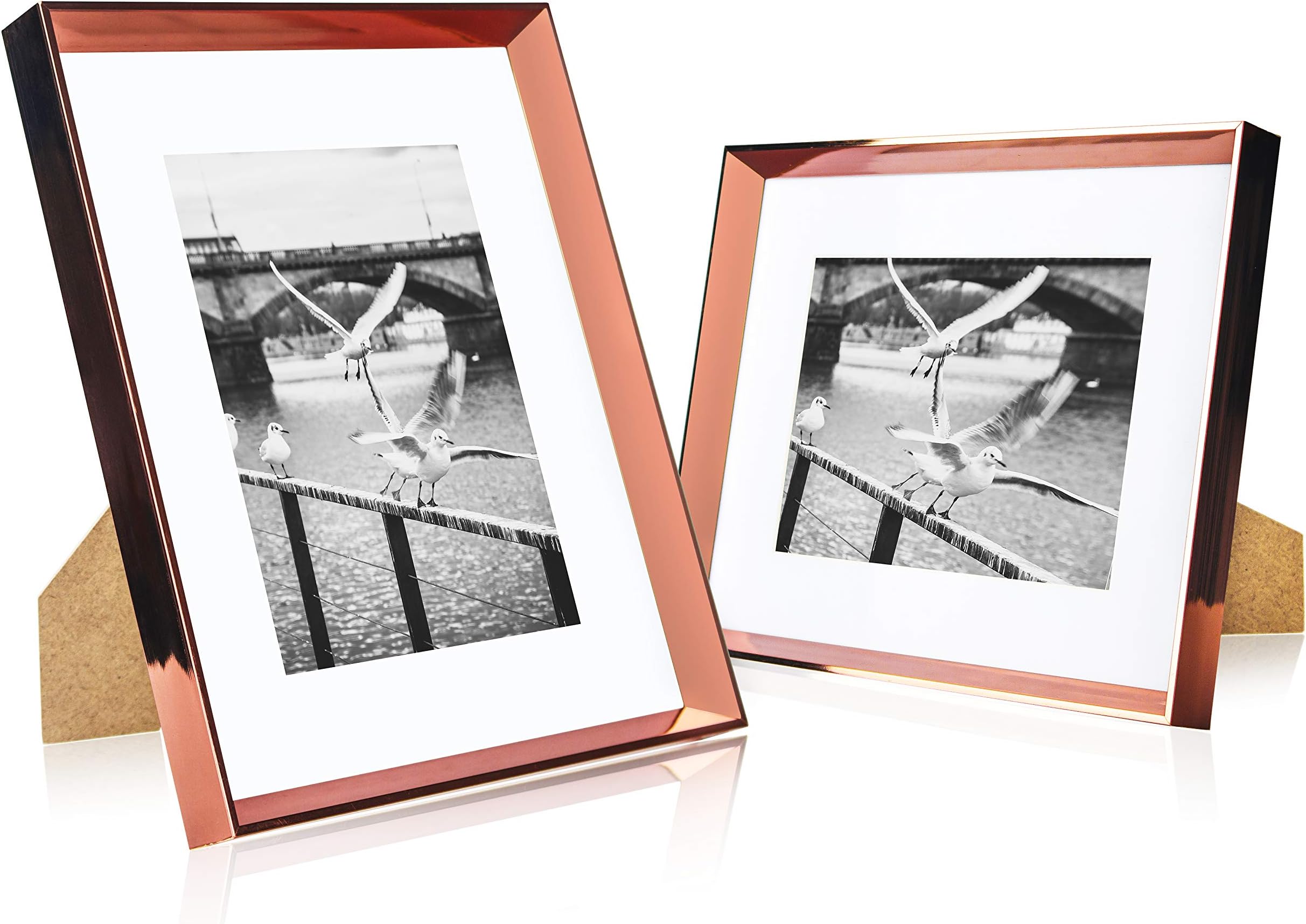 elabo 8x10 Picture Frame (2 Pack) - High Definition Glass Display Pictures 5x7 with Mat or 8x10 Without Mat - Vertical or Horizontal - Wall Mounting or Table Top (Rose Gold)