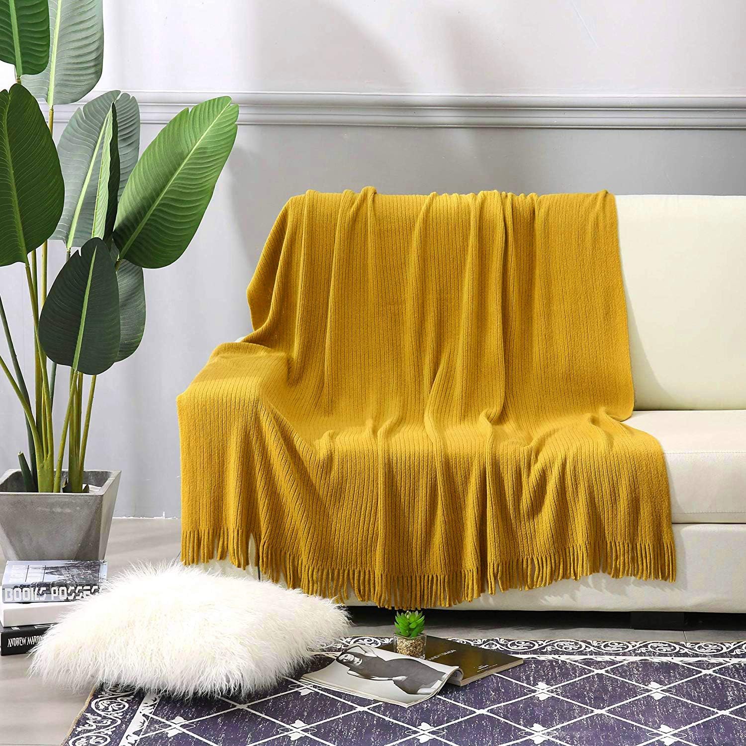 ALPHA HOME Throw Blanket for Couch 50x60 Warm Acrylic Knit