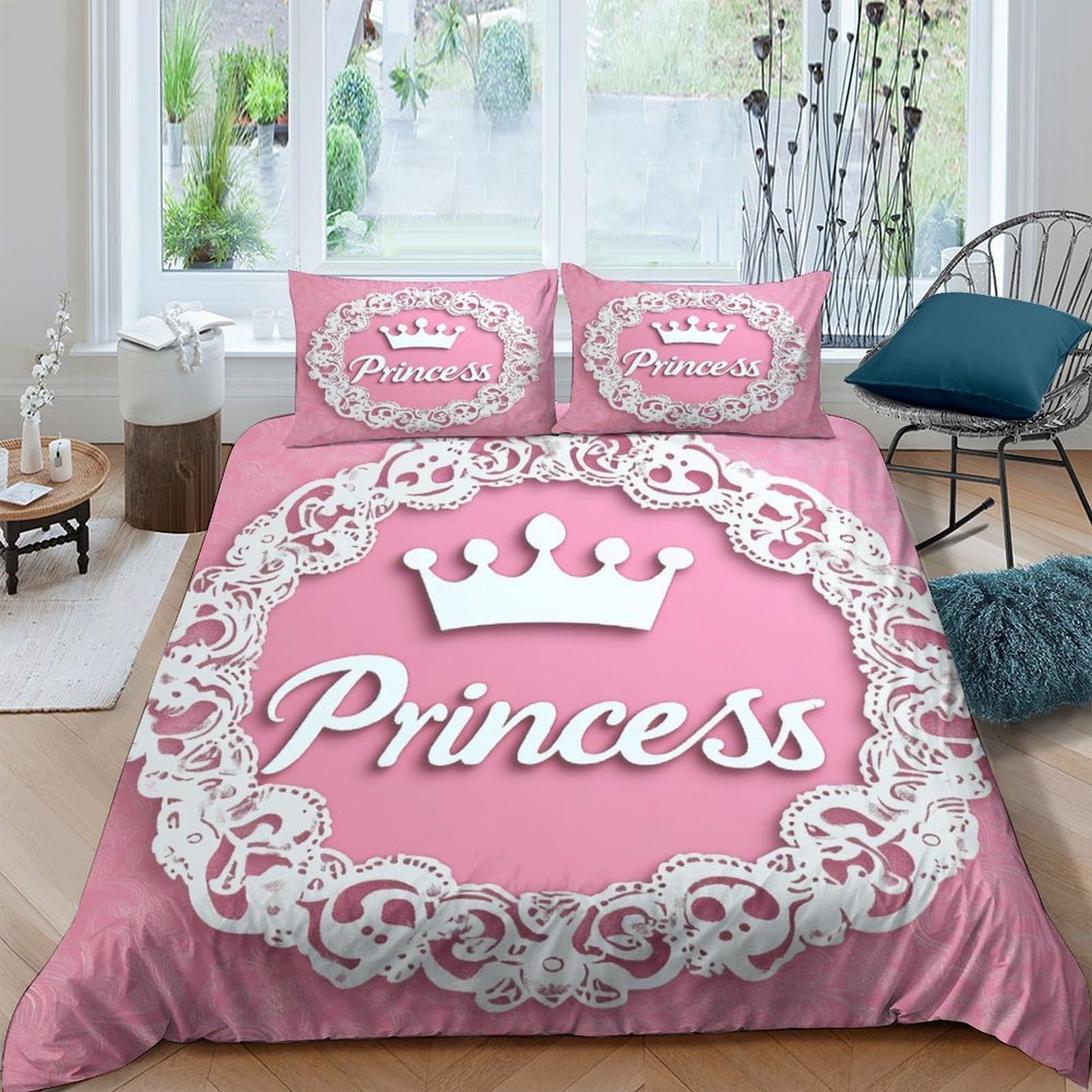 Ctjqhvkz Style-10 3D Printed Pink Princess Crown Fitted Sheet Microfiber Lace Bed Cover For Bedroom Dorm Bed Protection Decorative Single（135X200cm）