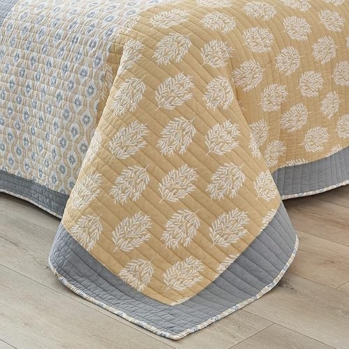 Miniatura 4 de PANGUSHAN Juego de edredón tamaño King, juego de ropa de cama 100% algodón, juego de edredón de retazos florales para cama King, colcha de cama