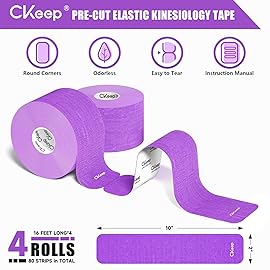 CKeep 4 Rolls Kinesiology Tape, Original Cotton Elastic Athletic Tape, 20 Precut 10 Strips Each, Purple, Ideal for Muscle Support & Injury Prevention