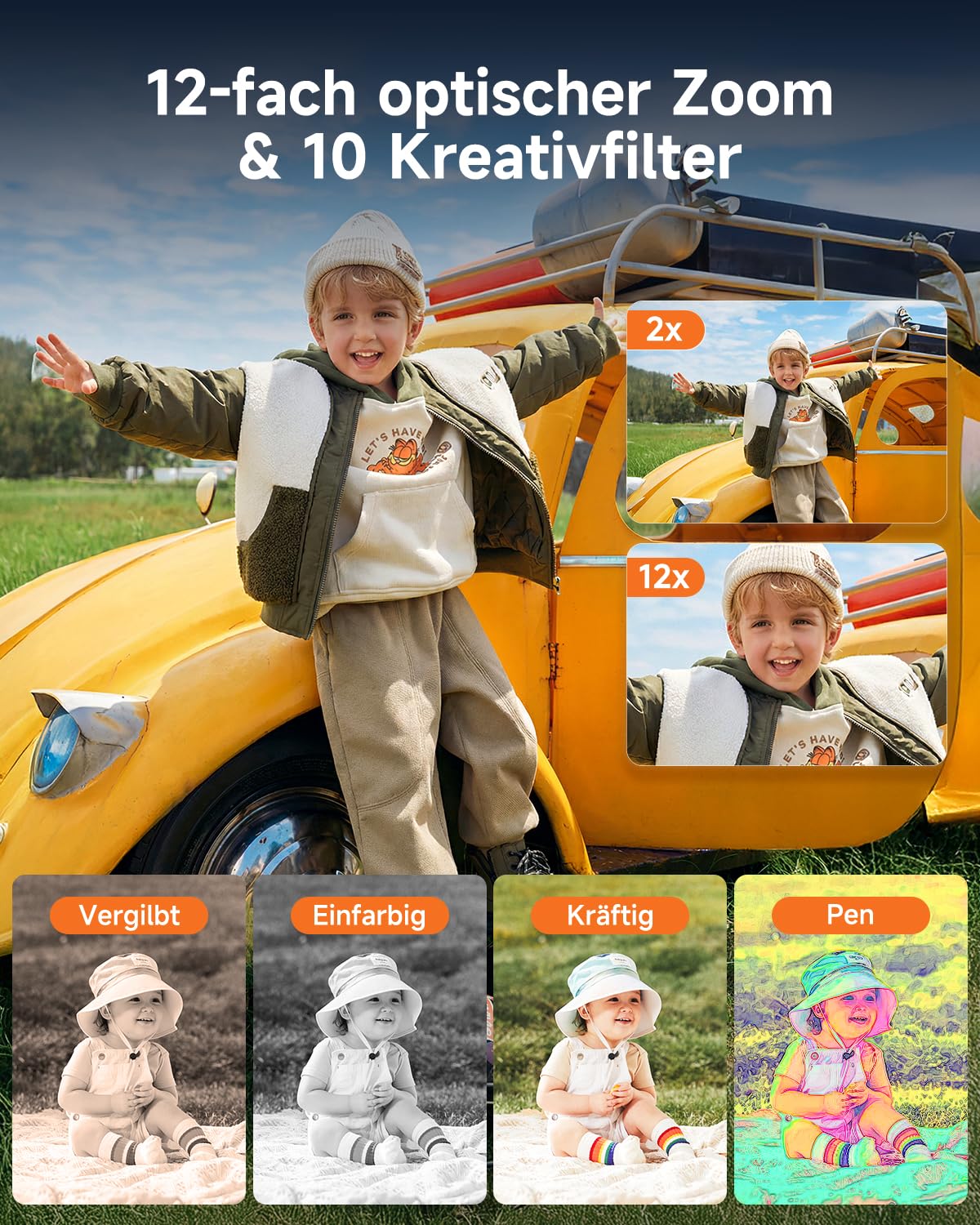 Rollei Compactline 12X Digitalkamera 64MP 4K 12X Optischer Zoom Dual Display Kompaktkamera