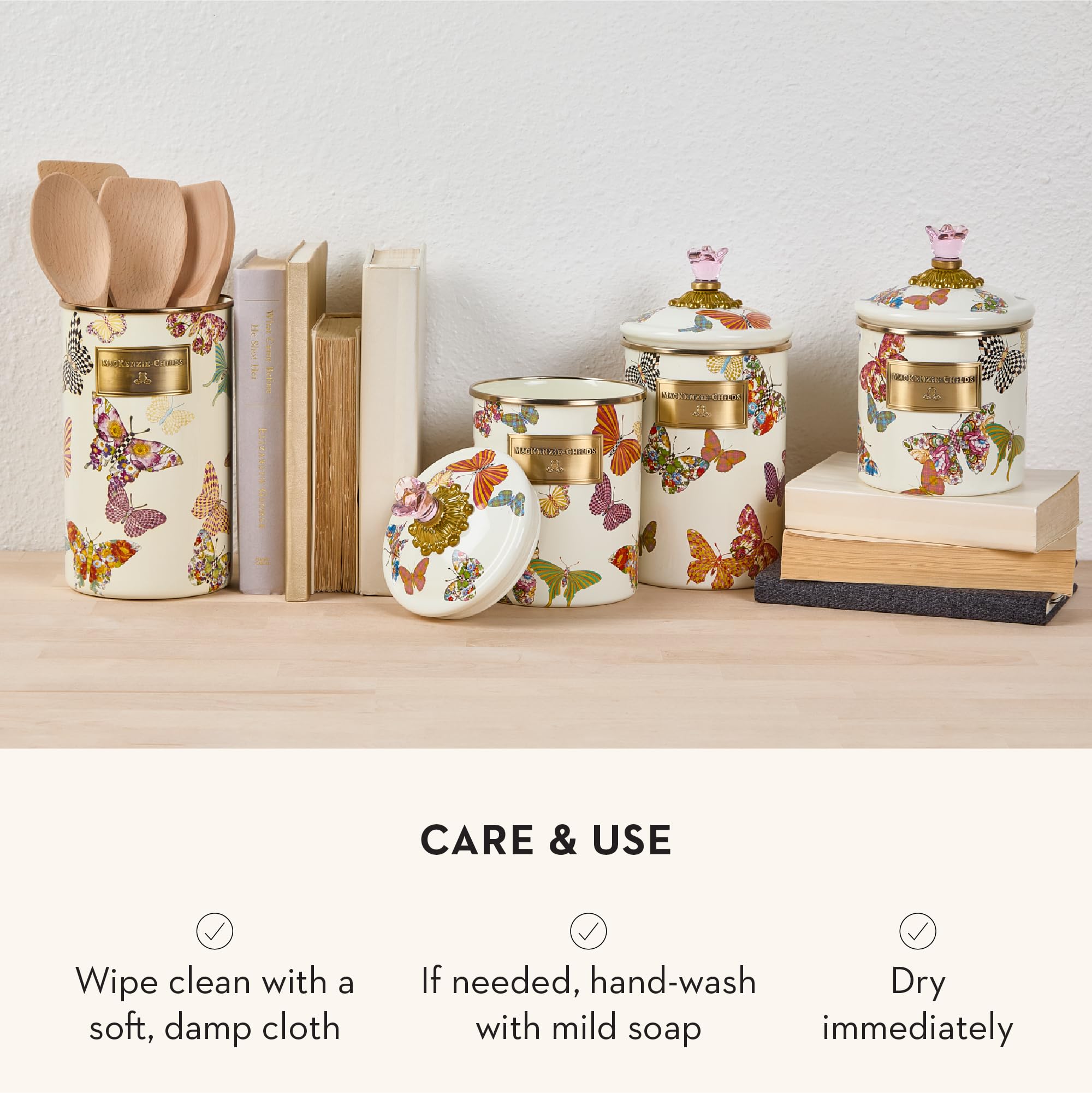 新作 マッケンジーチャイルズ 蝶 花柄　ソルト・ペッパー入れセット Mackenzie Childs Vintage Rare Butterfly Garden Courtly Check Set