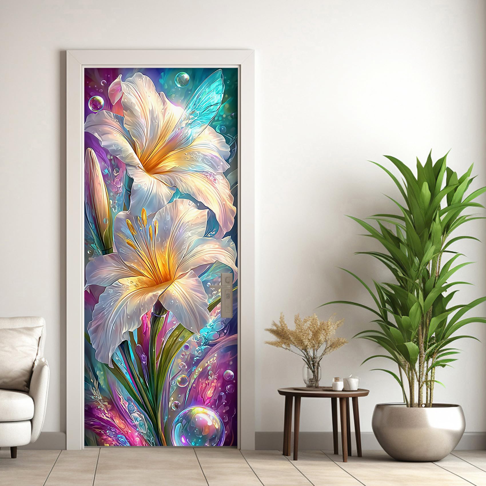 Blumenmuster Türtapete Selbstklebend 90x200, Blumen 3D Türbilder Türfolie Türposter Türaufkleber Selbstklebende PVC, Türdeko Blumenmuster,(ST0294)