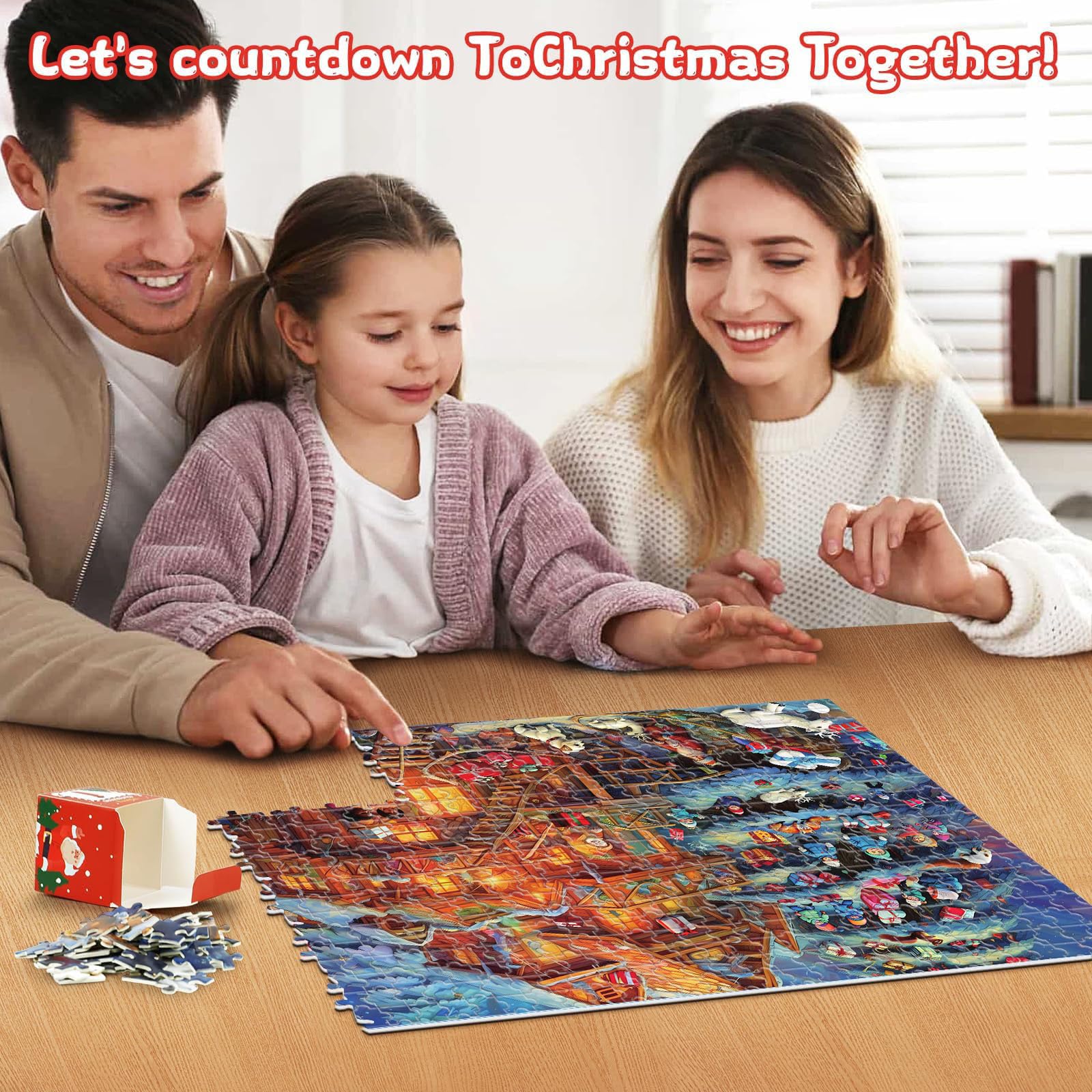 POPOYU świąteczny kalendarz adwentowy na rok 2024, puzzle dla dzieci, 24 pudełka na 24 dni, 68 x 48 cm, 1008 sztuk, puzzle świąteczne, kalendarz z odliczaniem dla dorosłych i dzieci, na prezent