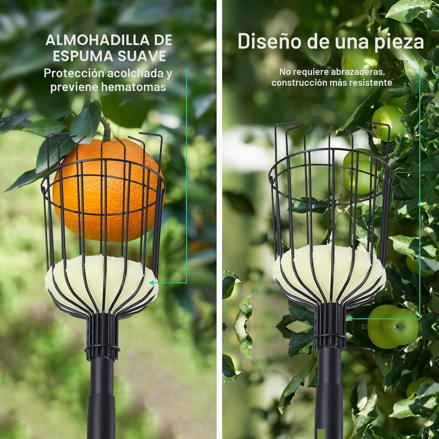 Recogedor de Frutas Ajustable de 115cm a 329cm, Recolector de Frutas, Palo para Recoger Manzanas, Duraznos,Peras
