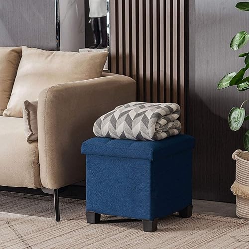 Miniatura 8 de Apicizon Cubo otomano de almacenamiento de 15 pulgadas con patas, reposapiés otomano con almacenamiento, asiento acolchado con bandeja de café para
