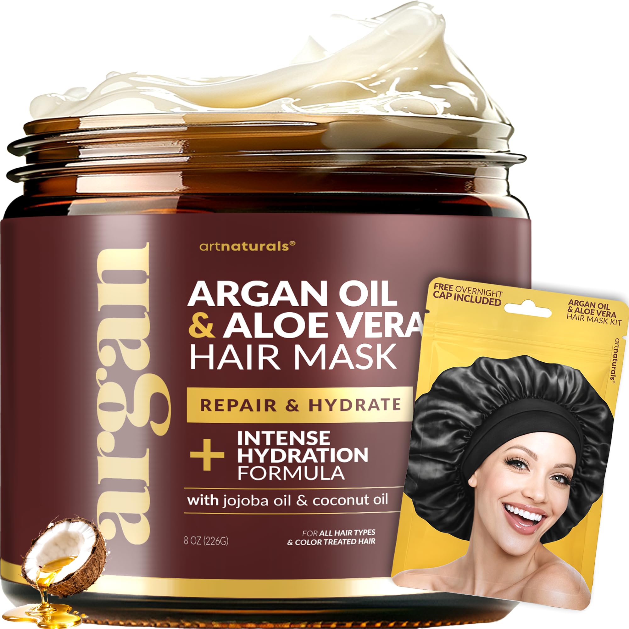 Hair Mask for Dry, Damaged Hair - Deep Conditioning Treatment – Argan Oil & Jojoba Treatment – Repair Mask for Curly, Frizzy Color-Treated Hair, For Hydrating Growth Repair Moisturizing
