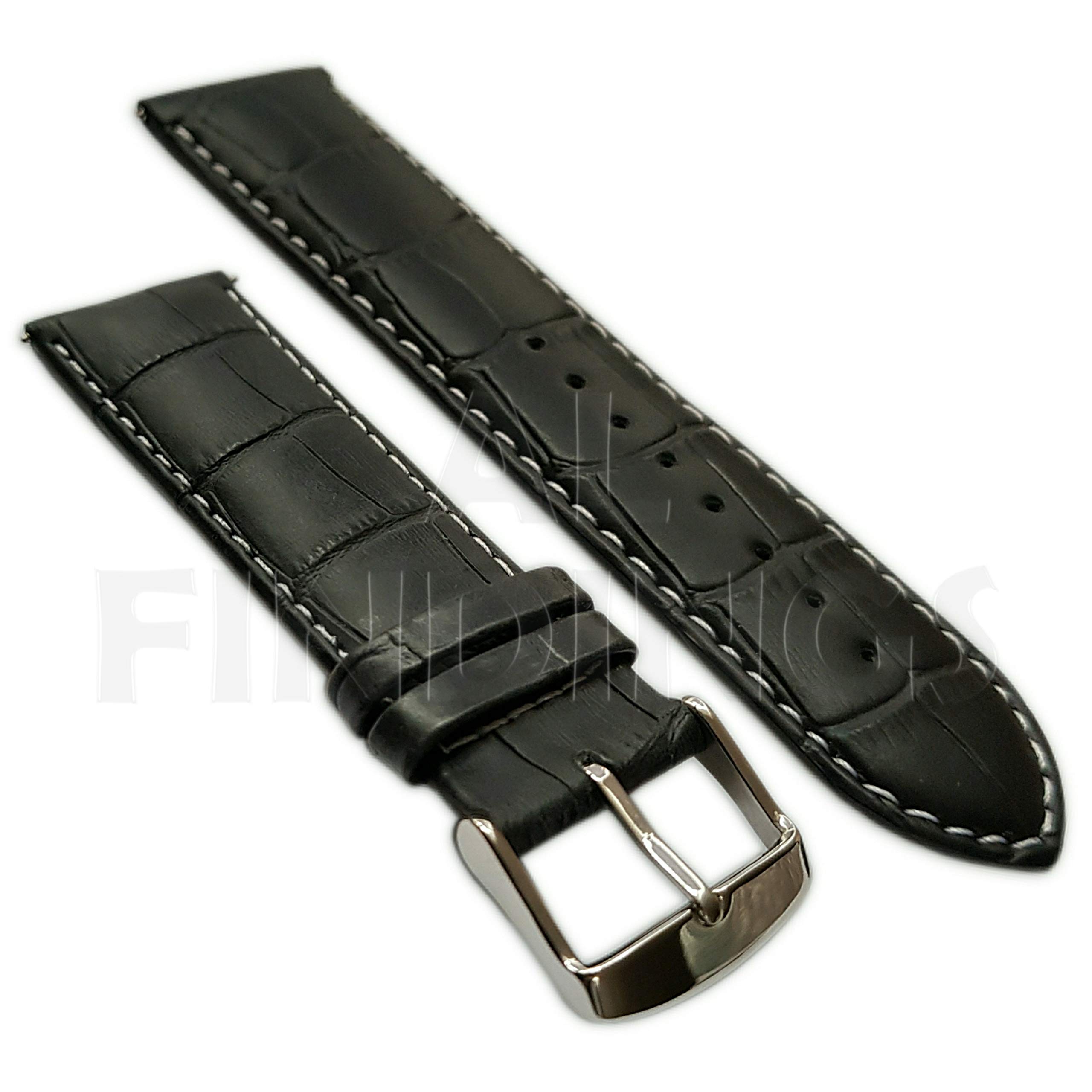 Jewellers Tools Men's Black/White 22Mm Extra Long Genuine Leather Mock Croc Watch Strap Band Padded Ss Buckle Xl