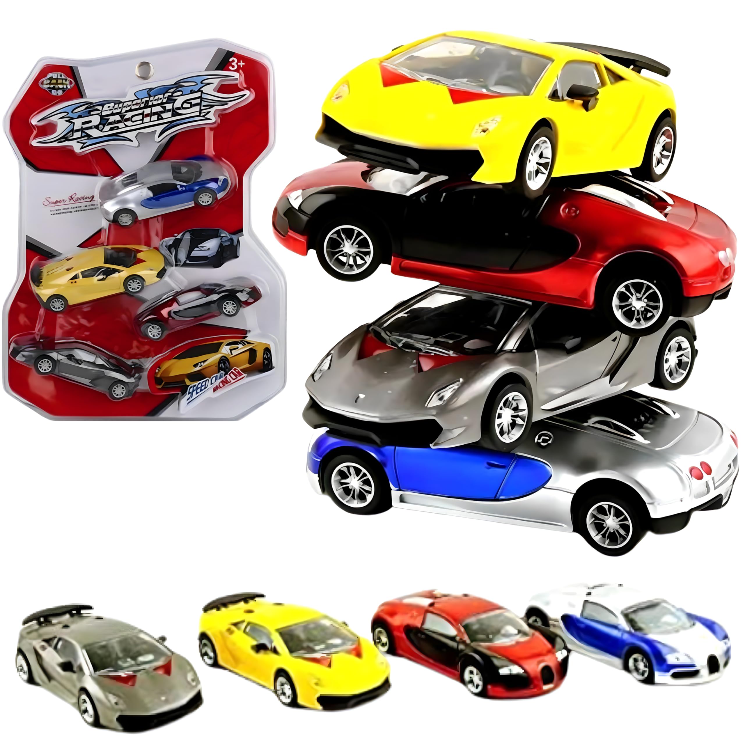TOYS STORM Set of 4 Superior Racing Speed Racing Car 2 Lamborghini & 2 Bugatti Pull Back Car,Plastic,Multicolor(Set of 4 Racing Car)
