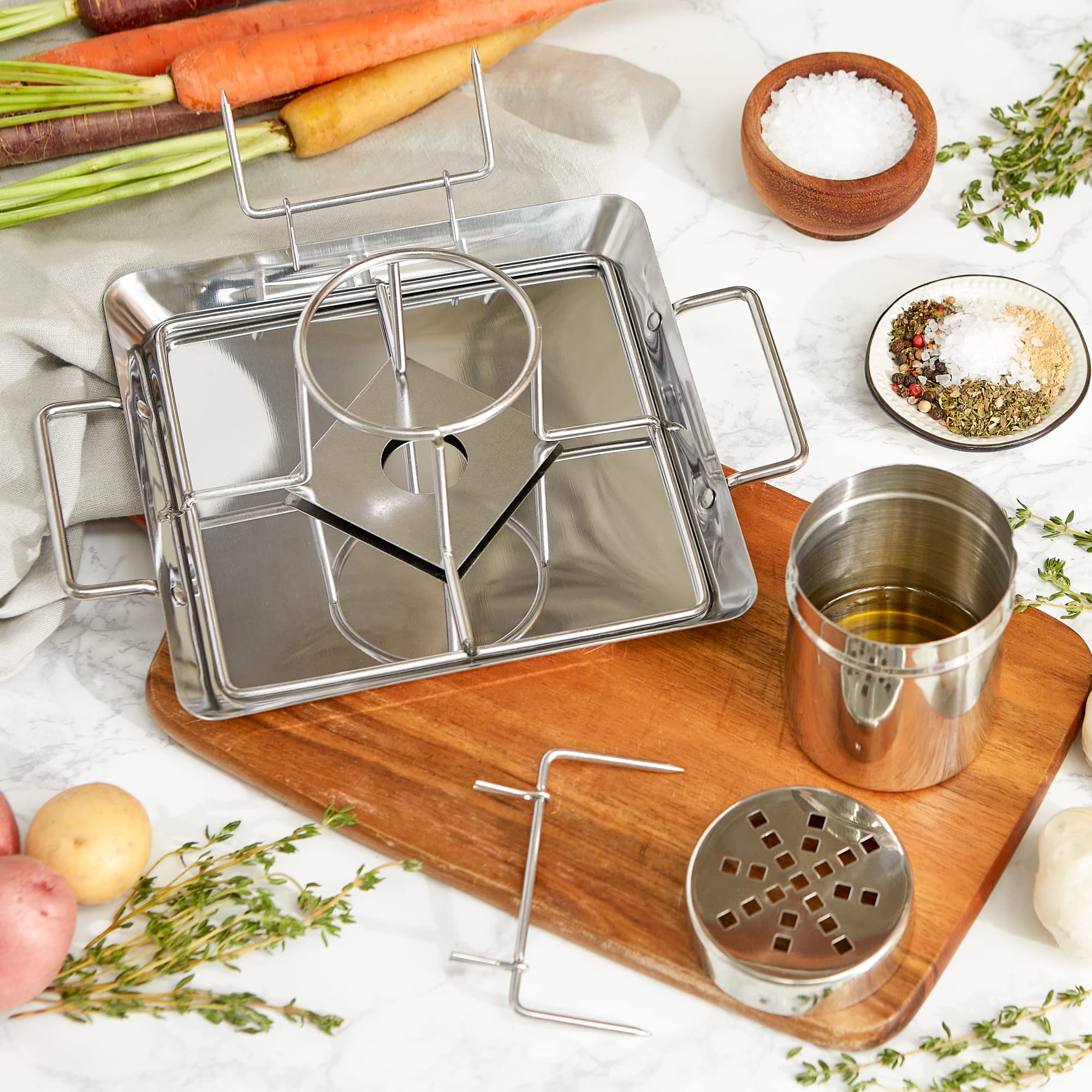 Kitchen Roasting Pan Collection Durable apto para lavavajillas, acero inoxidable, tostador vertical, 9.5 x 7.25 x 4 pulgadas 5