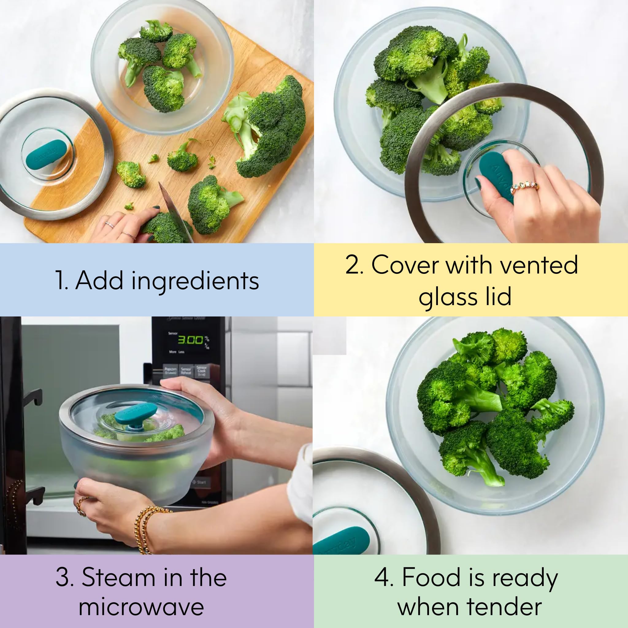 Amazon | Anyday 7カップ ガラス電子レンジスチーマー 野菜用 – BPA