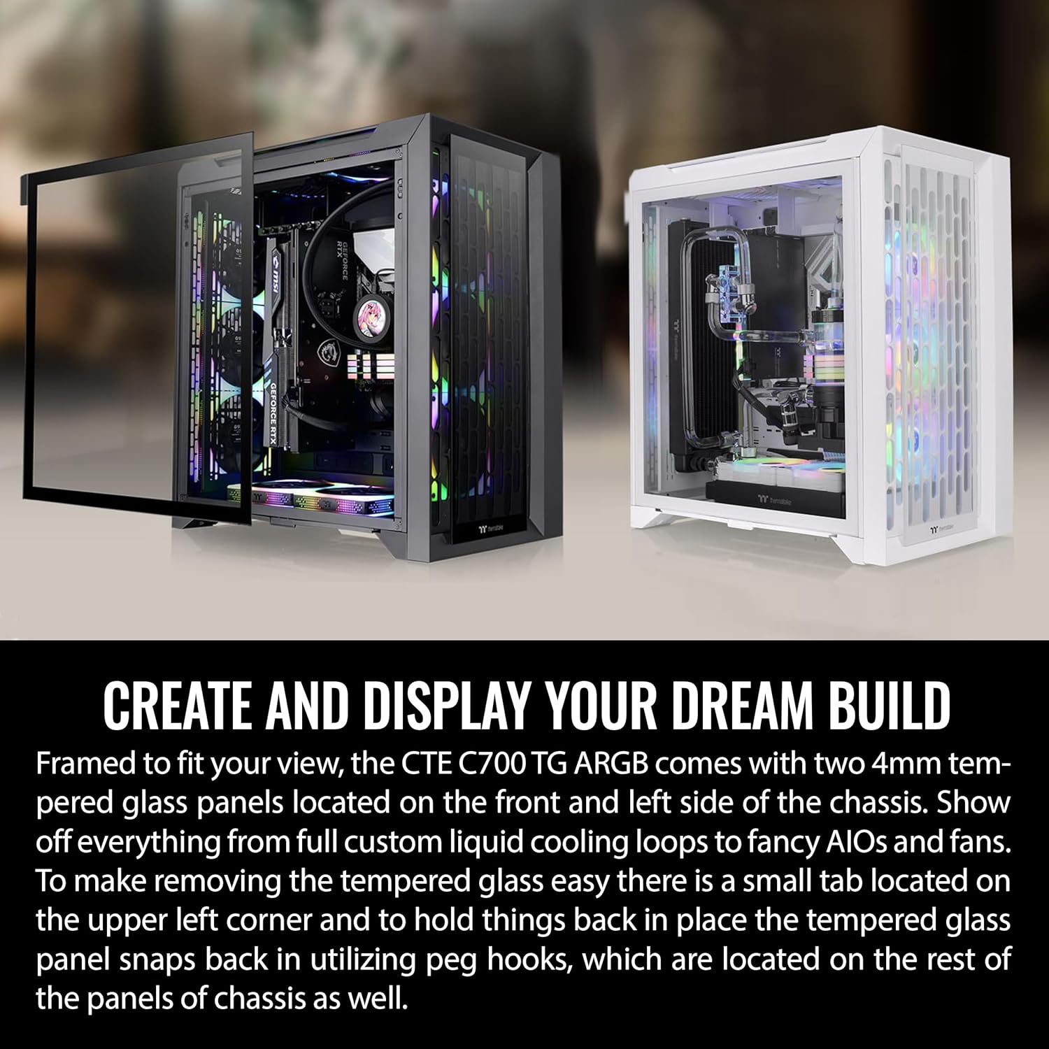 Thermaltake CTE C700 TG ARGB E-ATX Mid Tower Centralized Thermal Efficiency Design; 3x140mm CT140 ARGB Fans Pre-Installed; Tempered Glass Front & Side Panel; CA-1X7-00F1WN-01