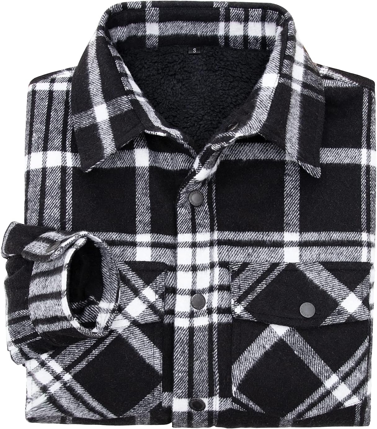 ZENTHACE Men's Sherpa Lined Flannel Shirt Jacket,Long Sleeved Brushed Plaid Flannel Shacket Jackets,Snap Button - Image 7