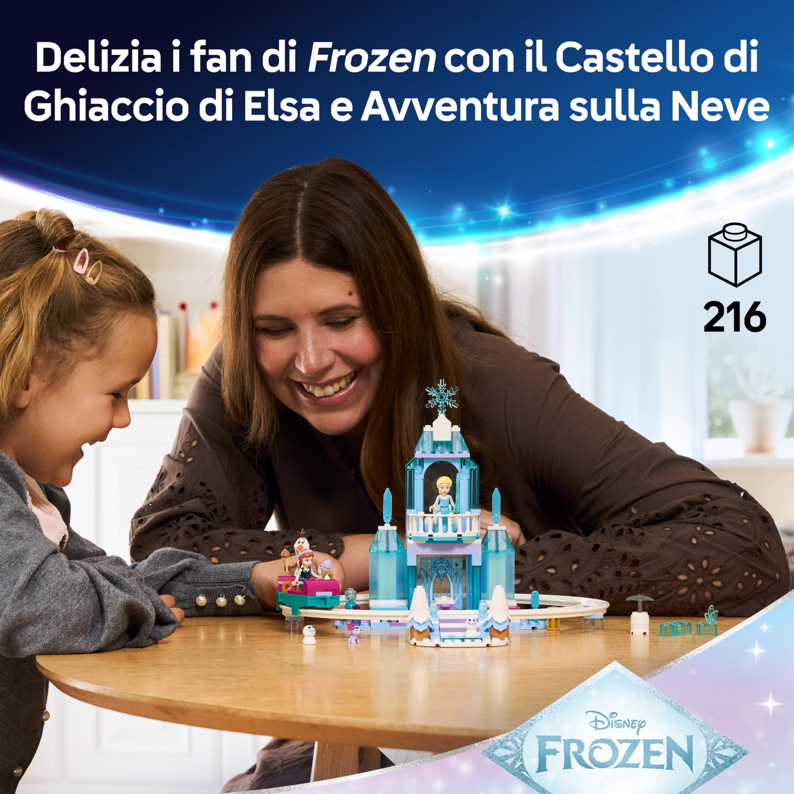 LEGO | Disney Frozen Castello di Ghiaccio di Elsa e Avventura sulla Neve - Giocattolo con Mini Bamboline di Anna ed Elsa, Olaf, Binari del Treno e Carrelli da Neve - Regalo per Bambine 4+ Anni - 43281