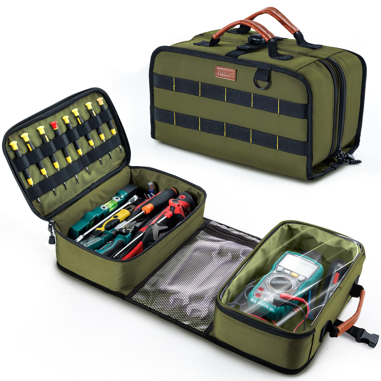 Tool Box Organizer with Clear Lid, Roll Up Tool Bag for Electricians