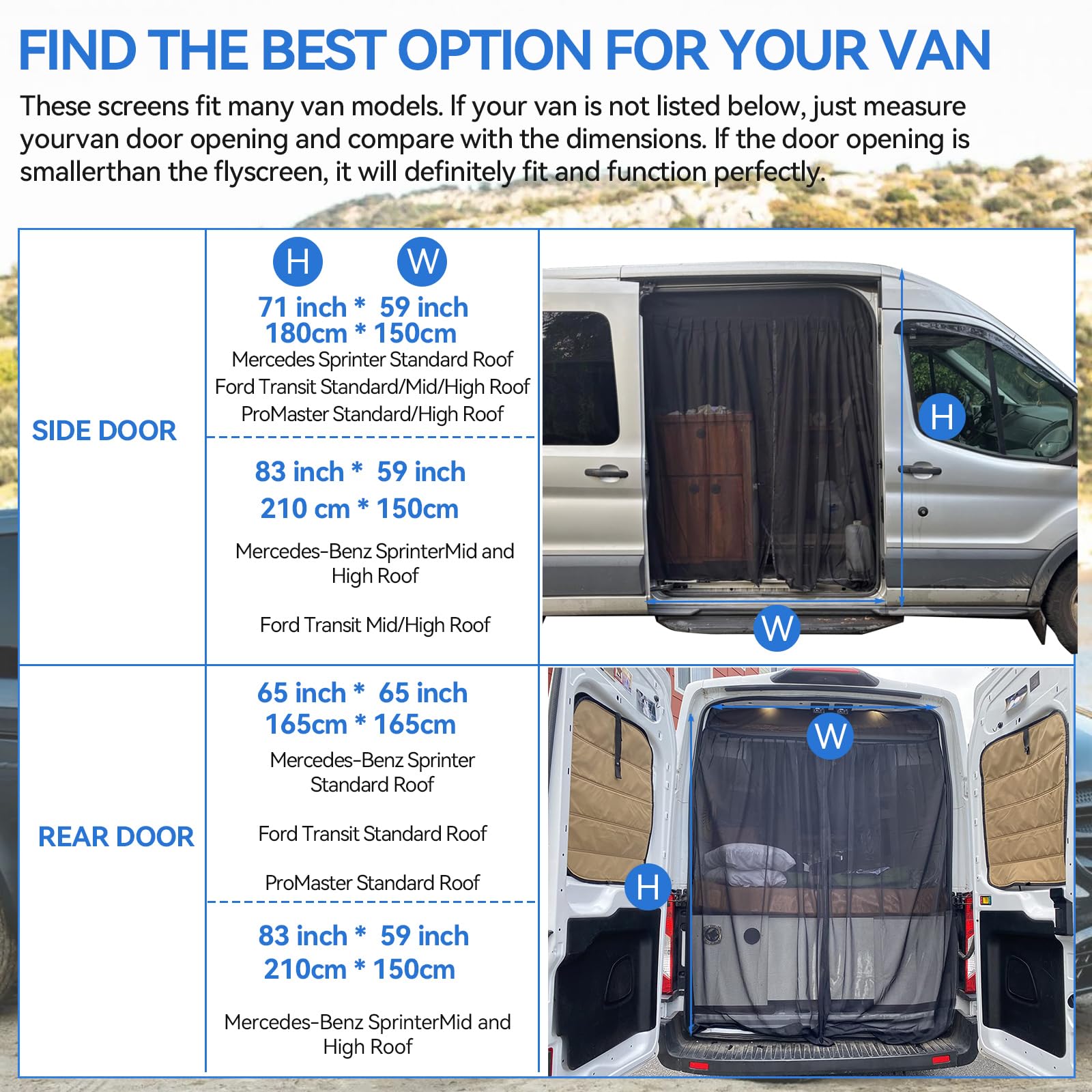 JOJOCY Magnetischer Fliegengitter-LKW-Insektenschutz für Mercedes Sprinter (mittleres/hohes Dach) Renault Master VW Crafter (hoches/super hohes Dach) Ford Transit Wohnmobile (211 * 150 cm)