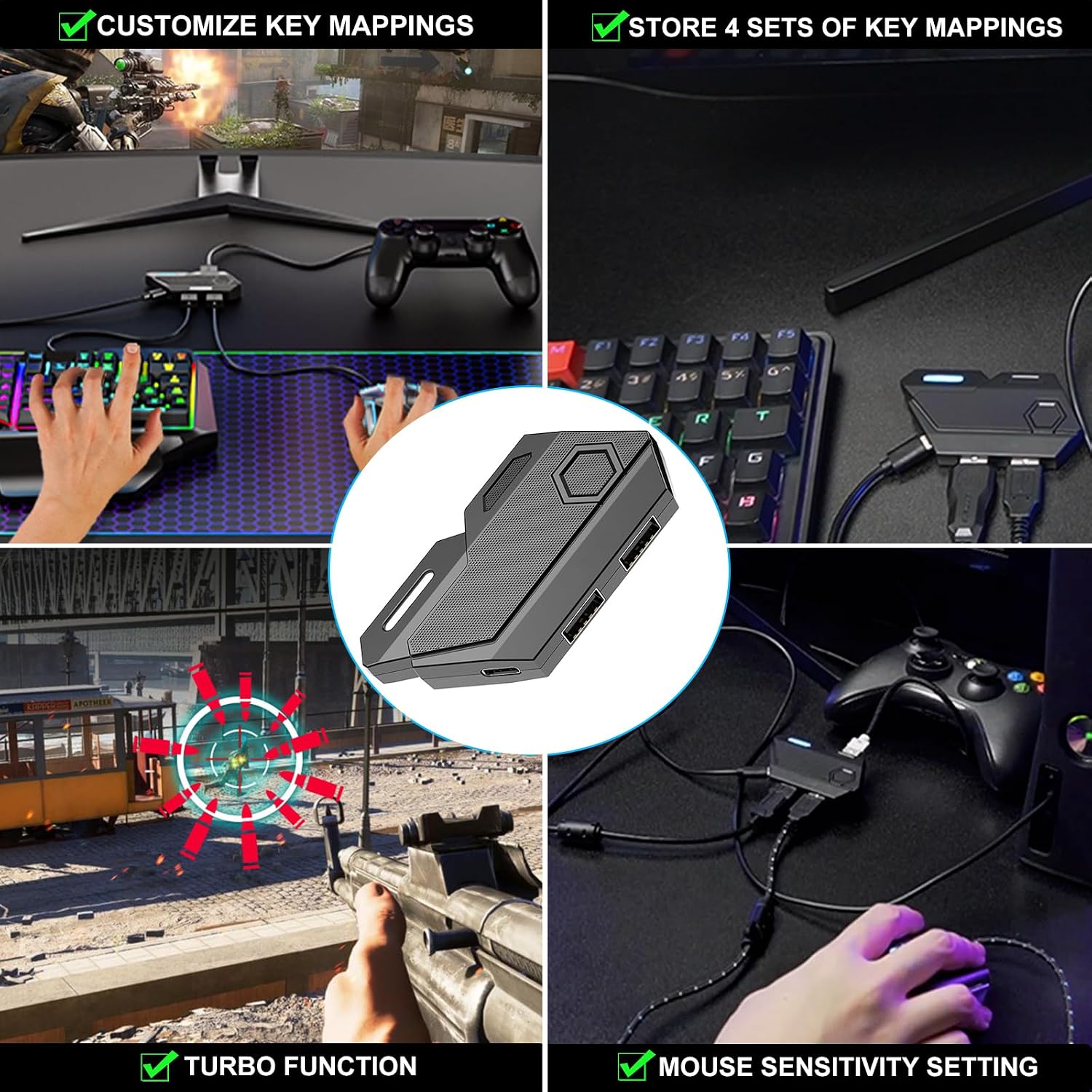 Arvin Keyboard and Mouse Adapter for Nintendo Switch, Xbox Series/Xbox One/Xbox 360, PS3/PS4, Switch Adapter Keyboard and Mouse Converter Support Custom Key Mapping, Adjustable Mouses Sensitivity