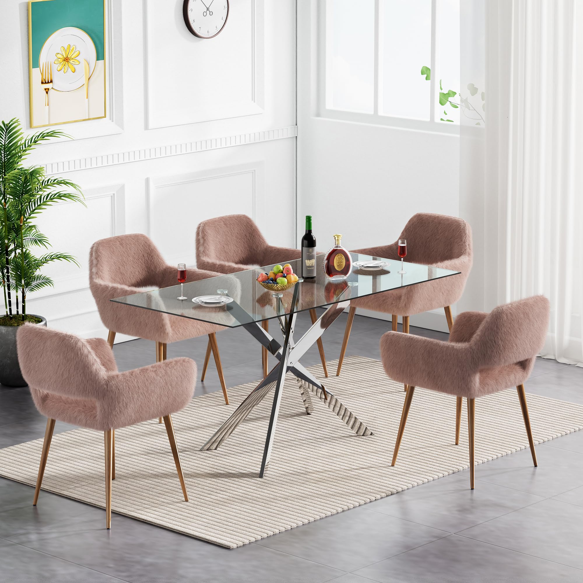 Modern Dining Room Set 7-Piece Glass Dining Table Set For 6 - 71 ...