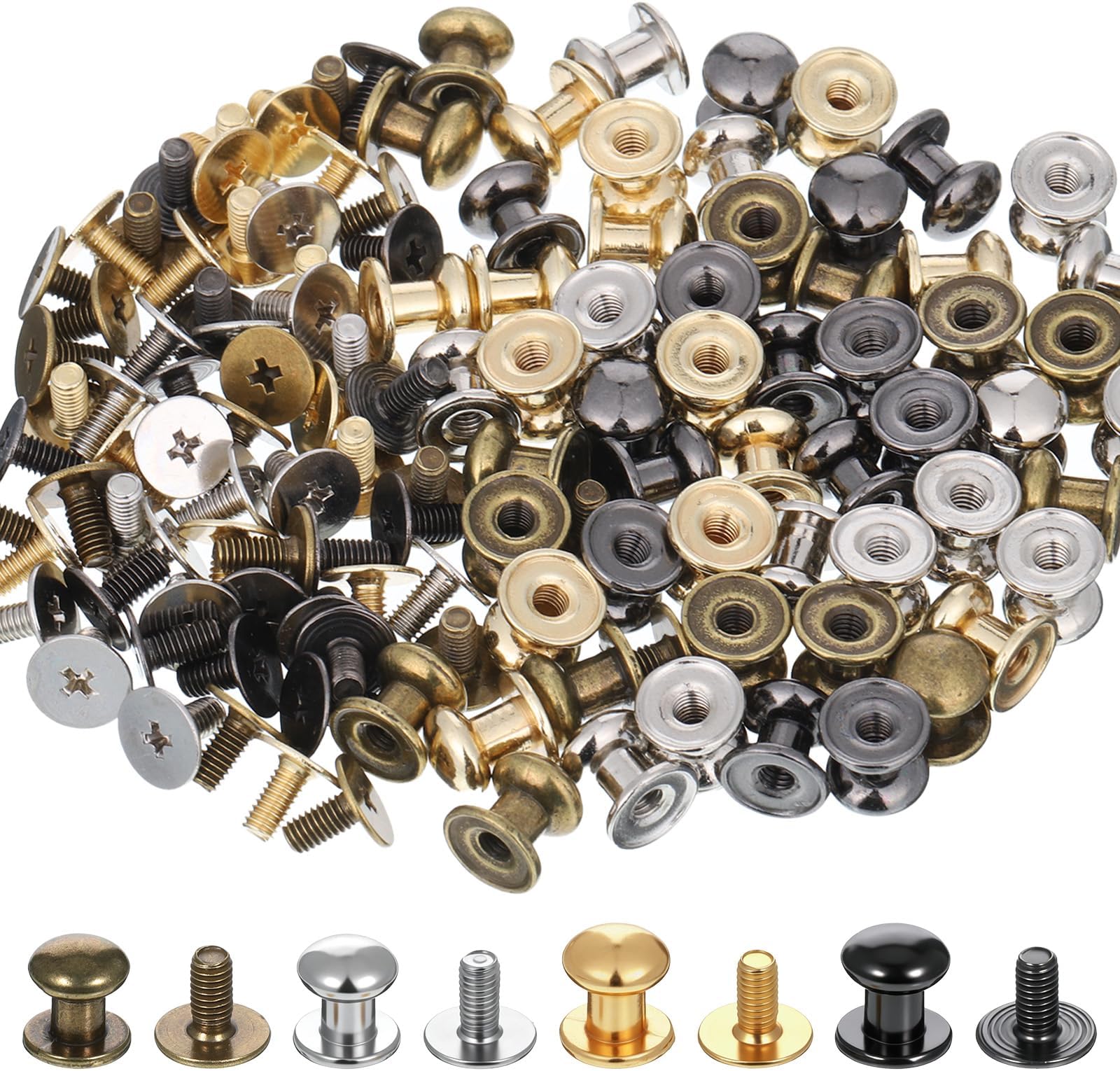 60 Sets 8mm Round Head Leather Rivets Leather Studs Screws 4 Colors Leathercraft Supplies for DIY Craft Repairs