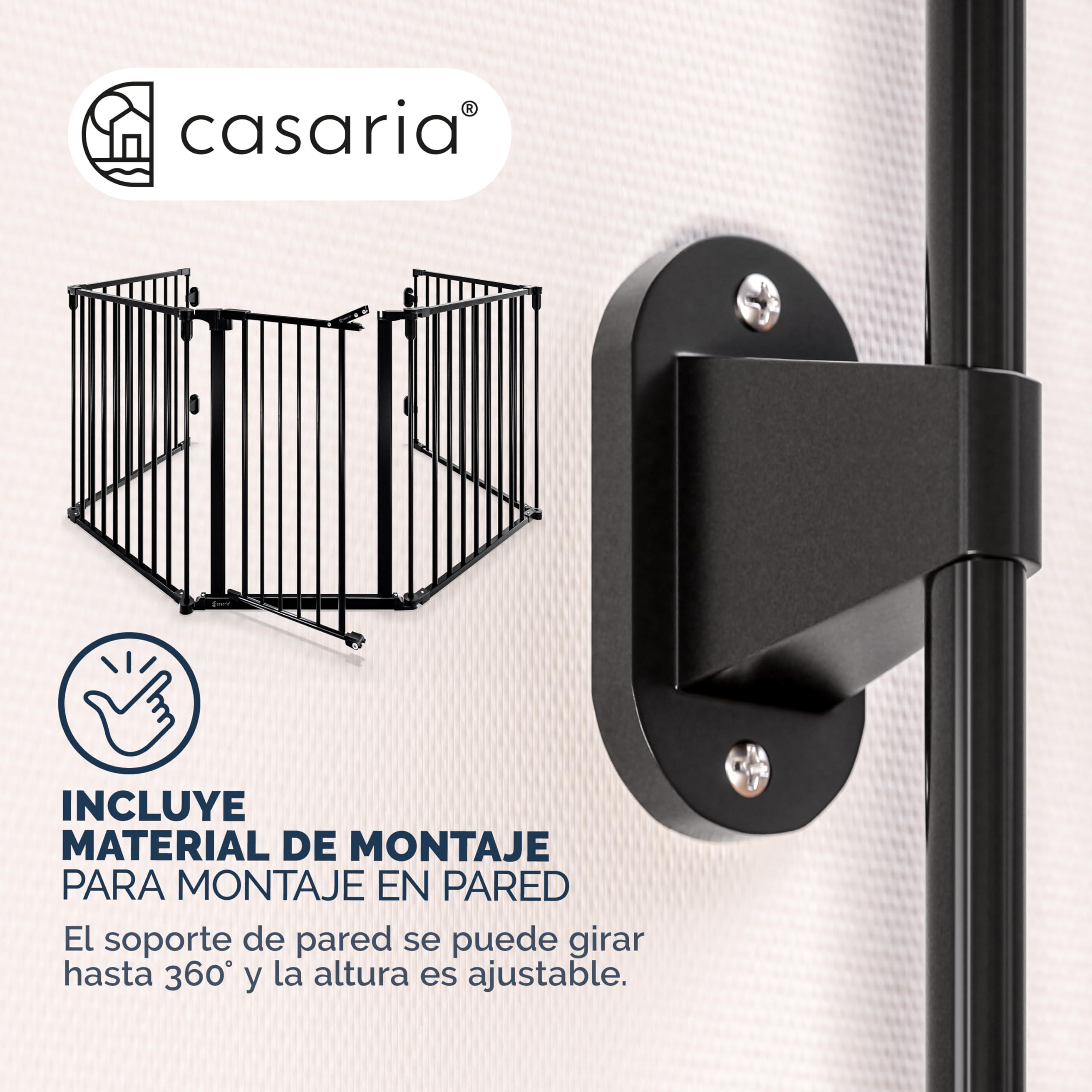 CASARIA Barrera de Seguridad Niños y Mascotas 306x76cm | 76Cm Altura, 10Kg, Acceso Seguro, Estable, Resistencia Calor, Ahorra Espacio, Rejilla Protector Chimenea, Puerta