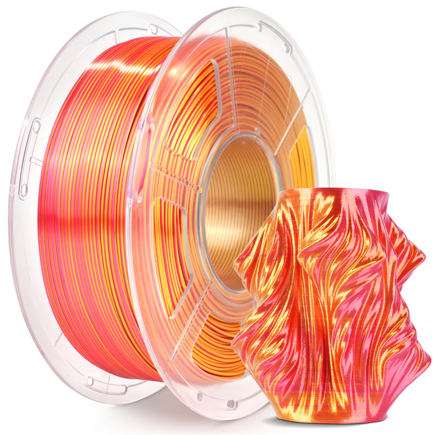 SUNLU Silk PLA Plus Filamento per stampante 3D, Filamento PLA+ Lucido a Doppio Colore da 1.75mm, 360° Svela Vari Colori, Precisione Dimensionale +/- 0.02mm, Bobina da 1kg, Oro Rosso