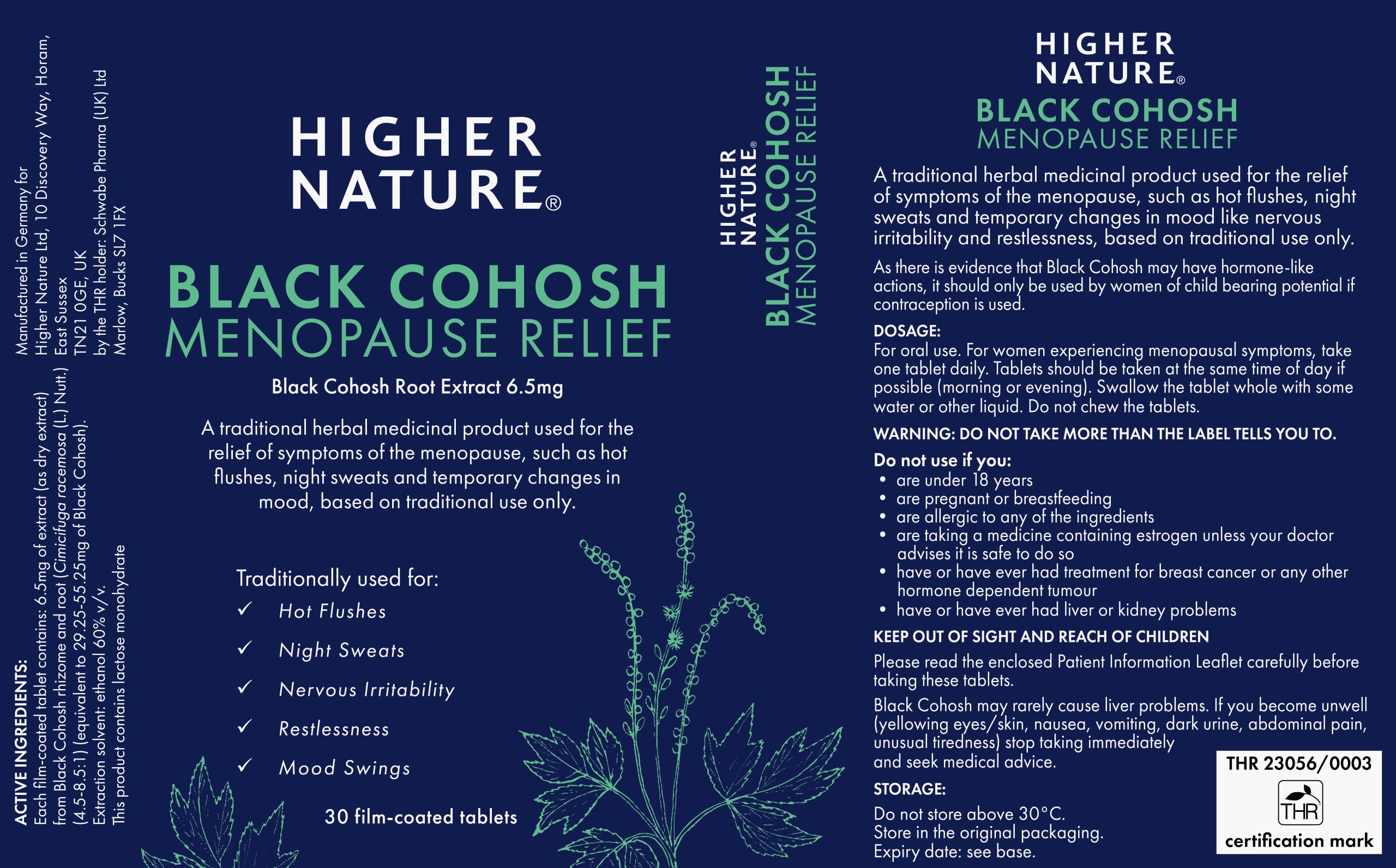 Higher Nature Black Cohosh Menopause Relief 30 Tablets