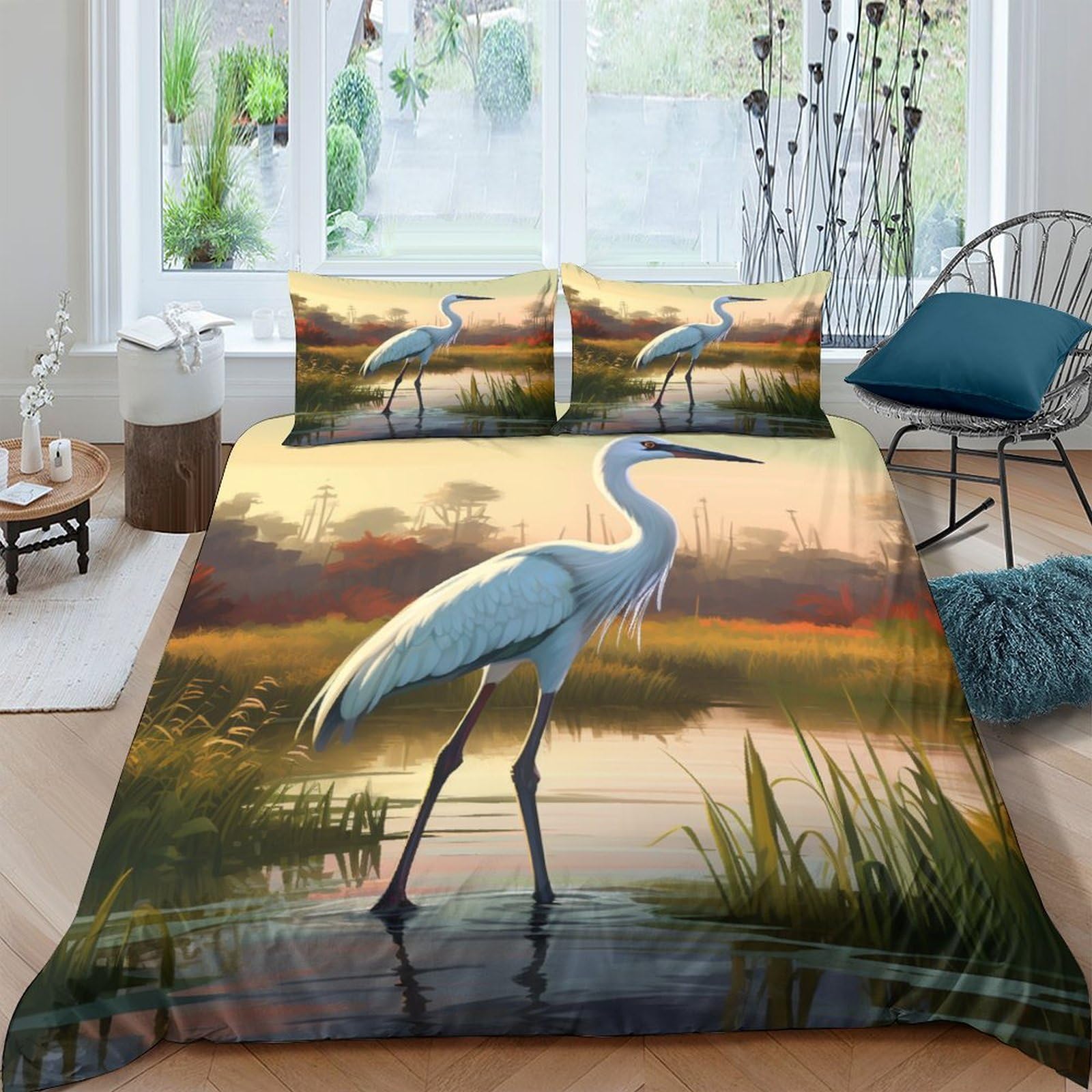 Housse de couette Aigrette 3D en microfibre premium au fini satiné haut de gamme