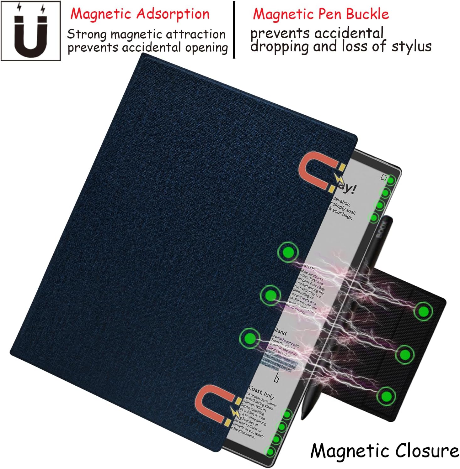 Magnetic Stand Case for Onyx Boox Tab X C 13.3 Color/Boox Note Max 13.3 (2025/2024 Released) Ultra-Thin Lightweight Leather Cover with Magnetic Pen Buckle, Auto Sleep/Wake (Cloth Bark Blue)