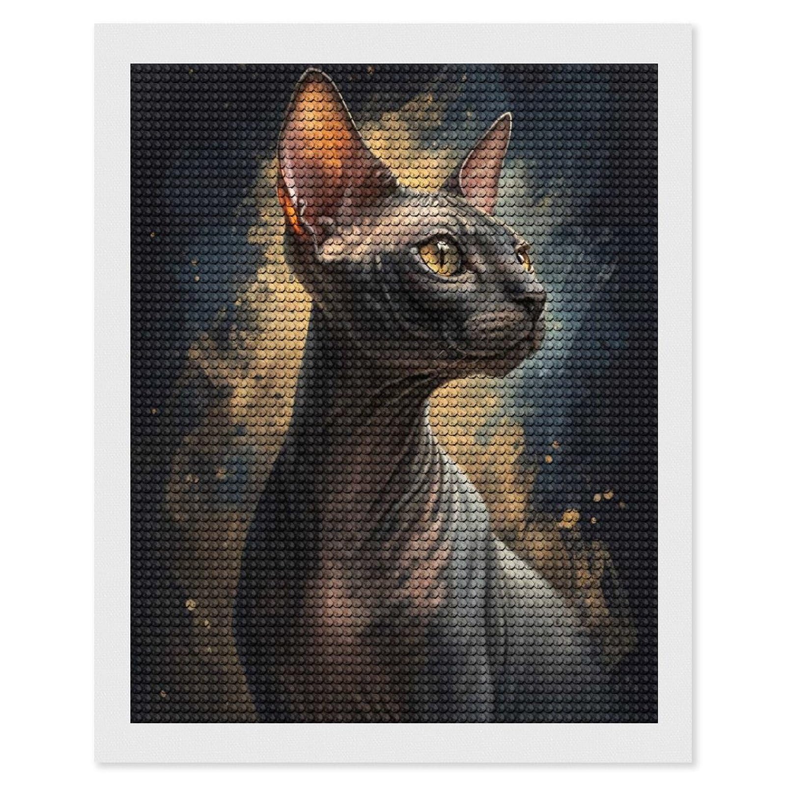 Junmoney Sphynx Cat Portrait Diamond Art Kit 16"x20", Creative Leisure Activity, Complete Accessories, Vintage Style Decor, for Women