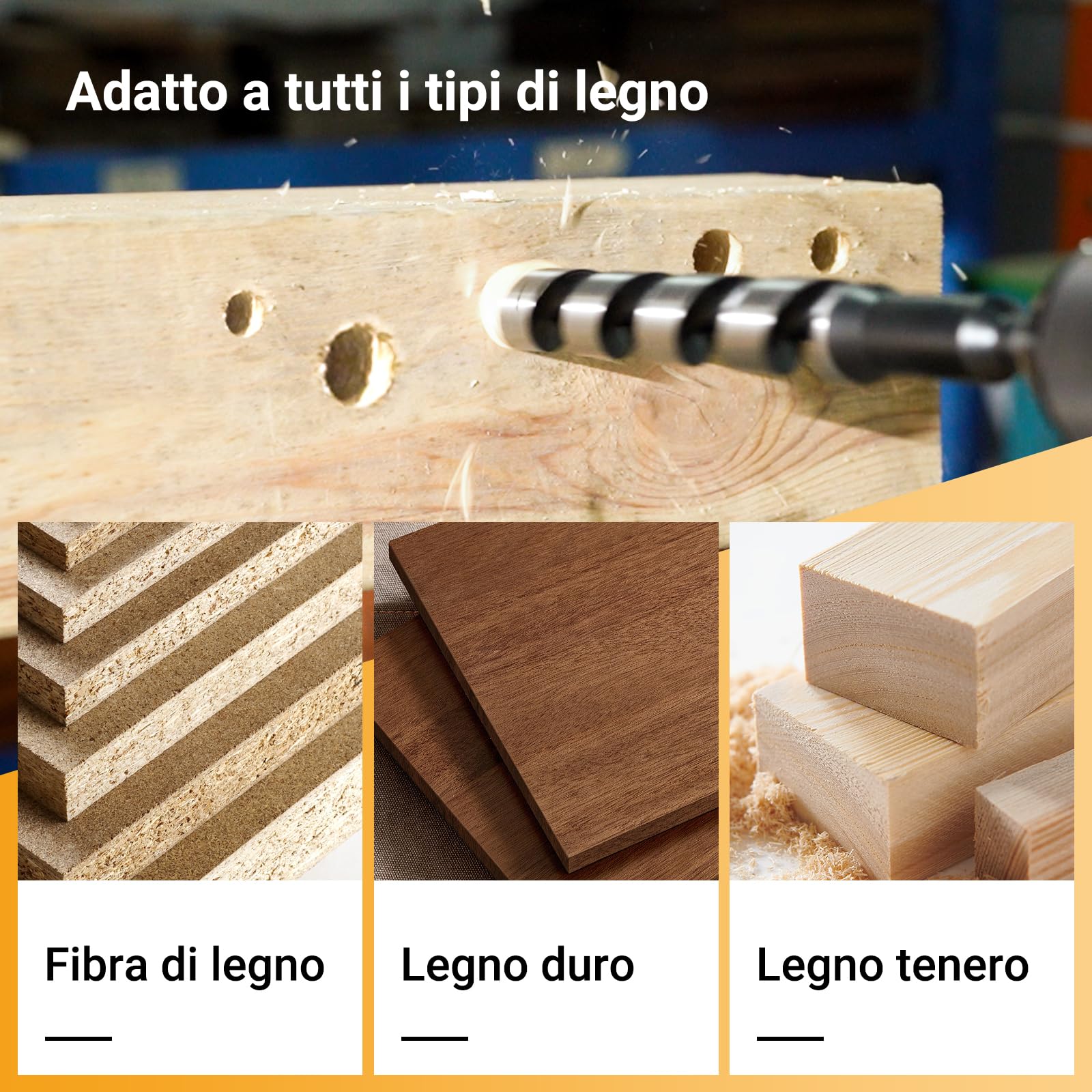 Set 6 Punte Trapano Legno Esagonale Ø 6–18 x 460 mm Lunghe | Auger Bit in Acciaio Al Carbonio con Custodia, Punta di Diametro 6/8/10/12/16/18 mm per Legno Morbido e Duro