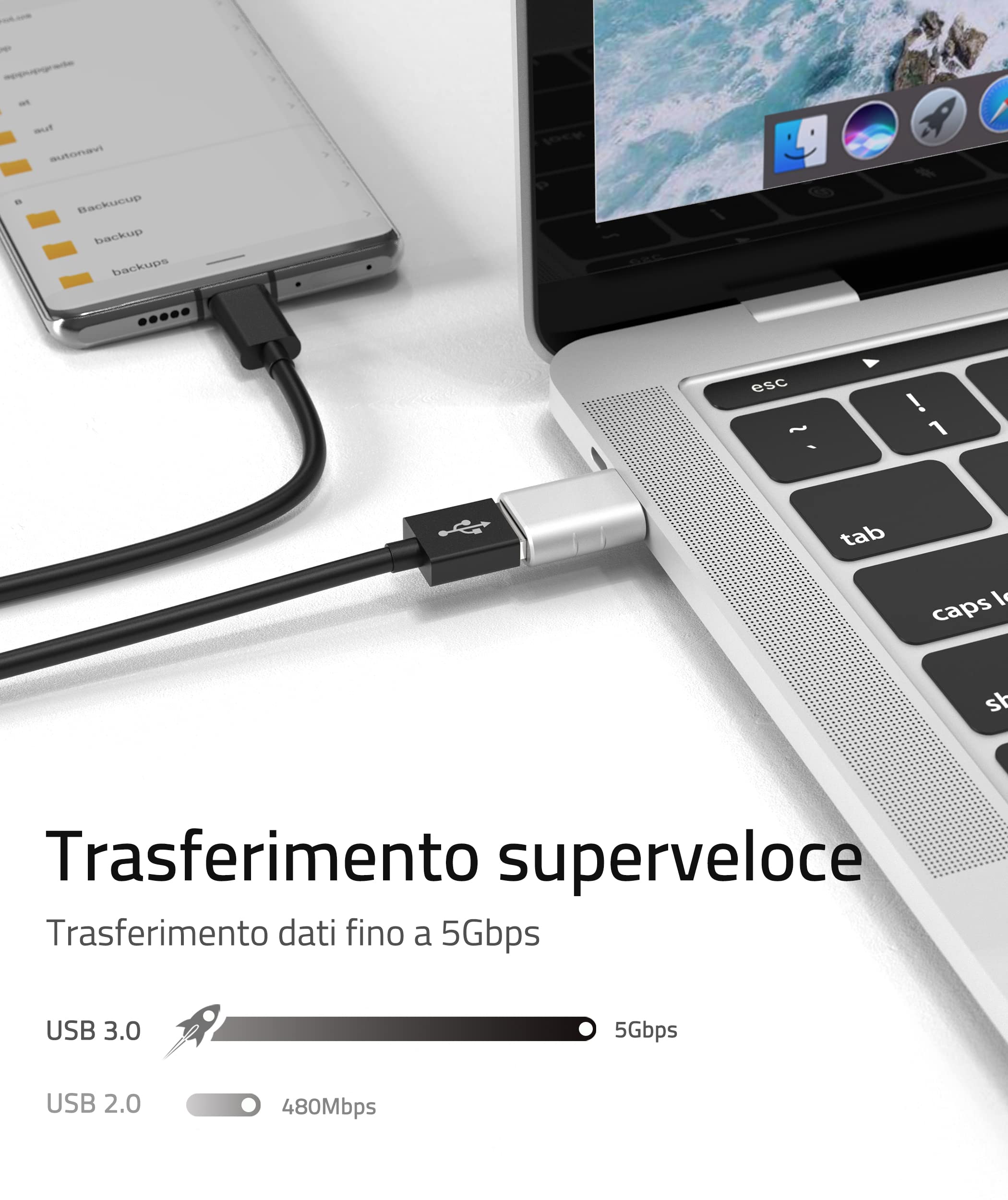 Syntech Adattatore da USB C a USB, Adattatore USB-C, Conversione da Thunderbolt 4/3 a USB 3.1/3.0/2.0 per MacBook Pro 2021 MacBook Air 2020, Galaxy S9/S8/Tab S3, argento