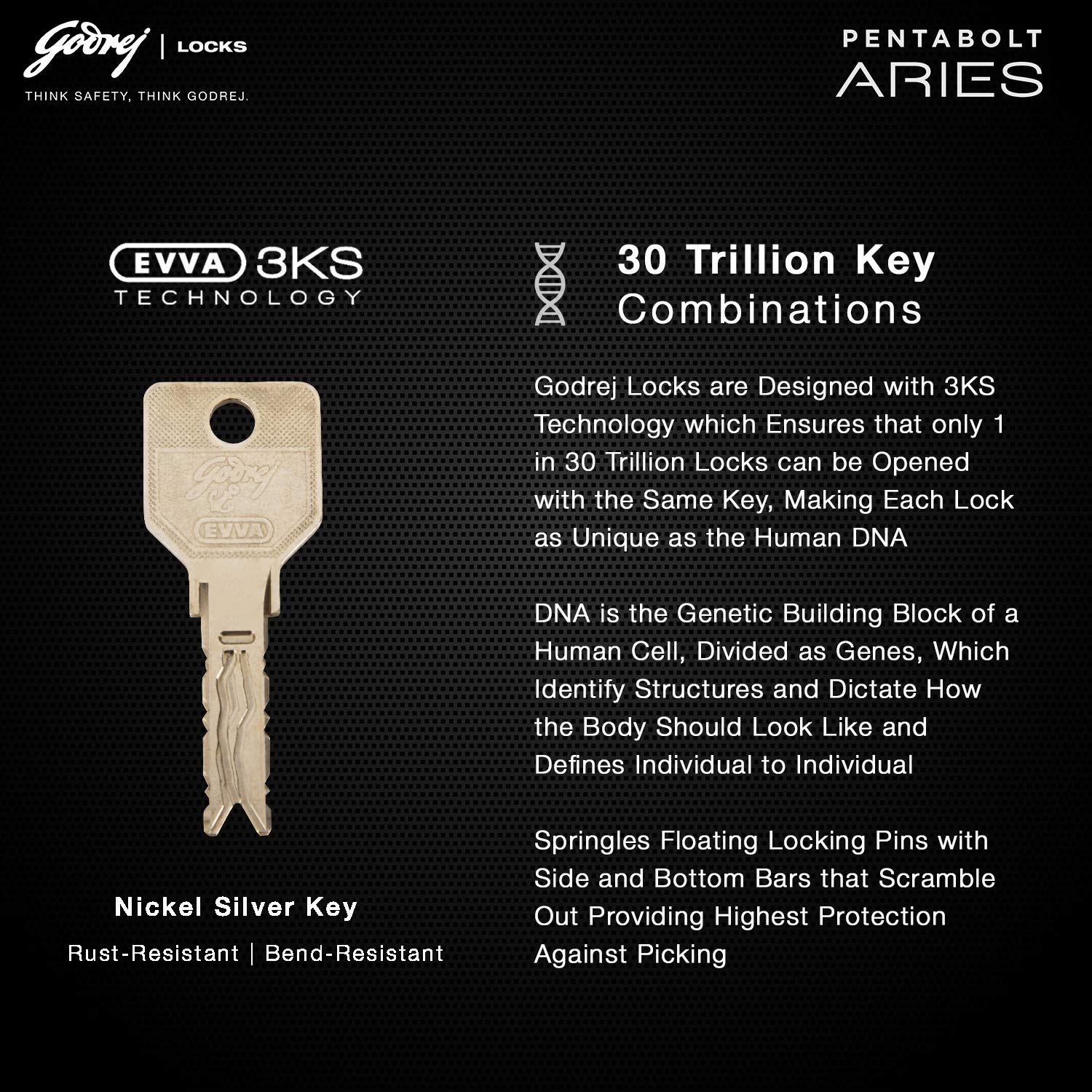 Godrej Rim Lock I Pentabolt Aries 3KS I 5 Bolts I 1CK Deadbolt I for Home Main Door I for Inside Opening Door l Left/Right Handed Doors I 4Keys I 15-Year Warranty I Manual Locking I Vegas Gold Finish — Amazon image 8