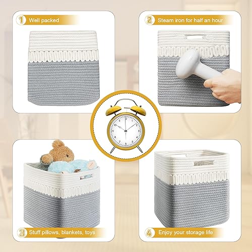 Miniatura 6 de Paquete de 2 cestas de almacenamiento pequeñas, cubos de almacenamiento de 11 x 11 x 11 pulgadas para estantes, canasta de juguetes para bebés y