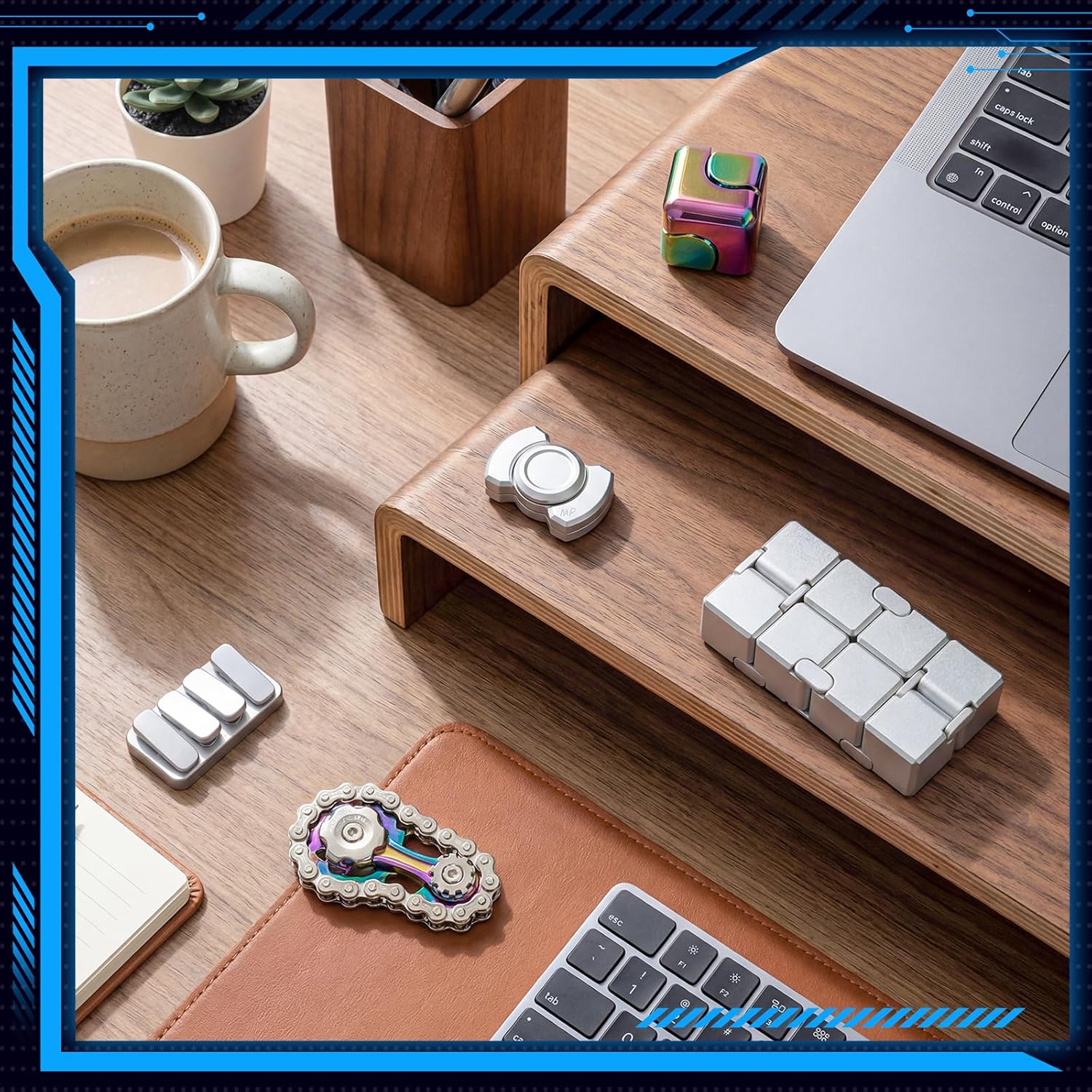 5 Pcs Adult Metal Fidget Toys Set with Storage Bag Cool Gadgets for Stress Relief Infinity Cube, Fidget Slider Clicker, Spinner Slider, Bike Chain, Spinner Fidgets Cube Men Office Desk Toy