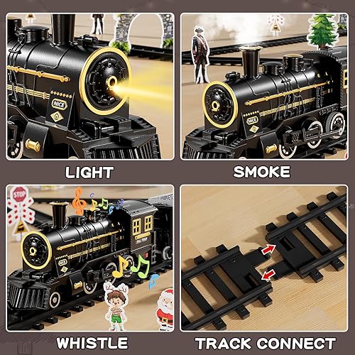 Miniatura 3 de Juego de tren para niños de 4 a 8 años, juguete de tren eléctrico con sonido realista, luces y humo para debajo del árbol de Navidad, modelo de