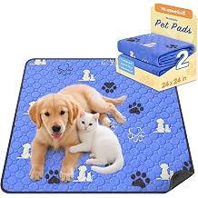 WanpeeGoo Washable Pee Pads for Dogs, Waterproof, 24 x 24 in, 2 Pack, Blue