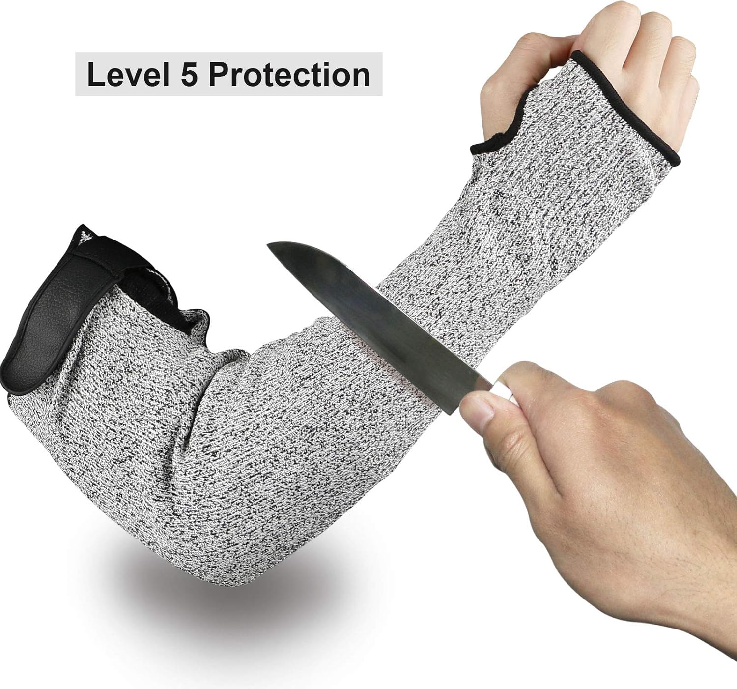 Protective Arm Sleeves, Level 5 Protection Cut Resistant Sleeve with Thumb Hole (Black) - - 