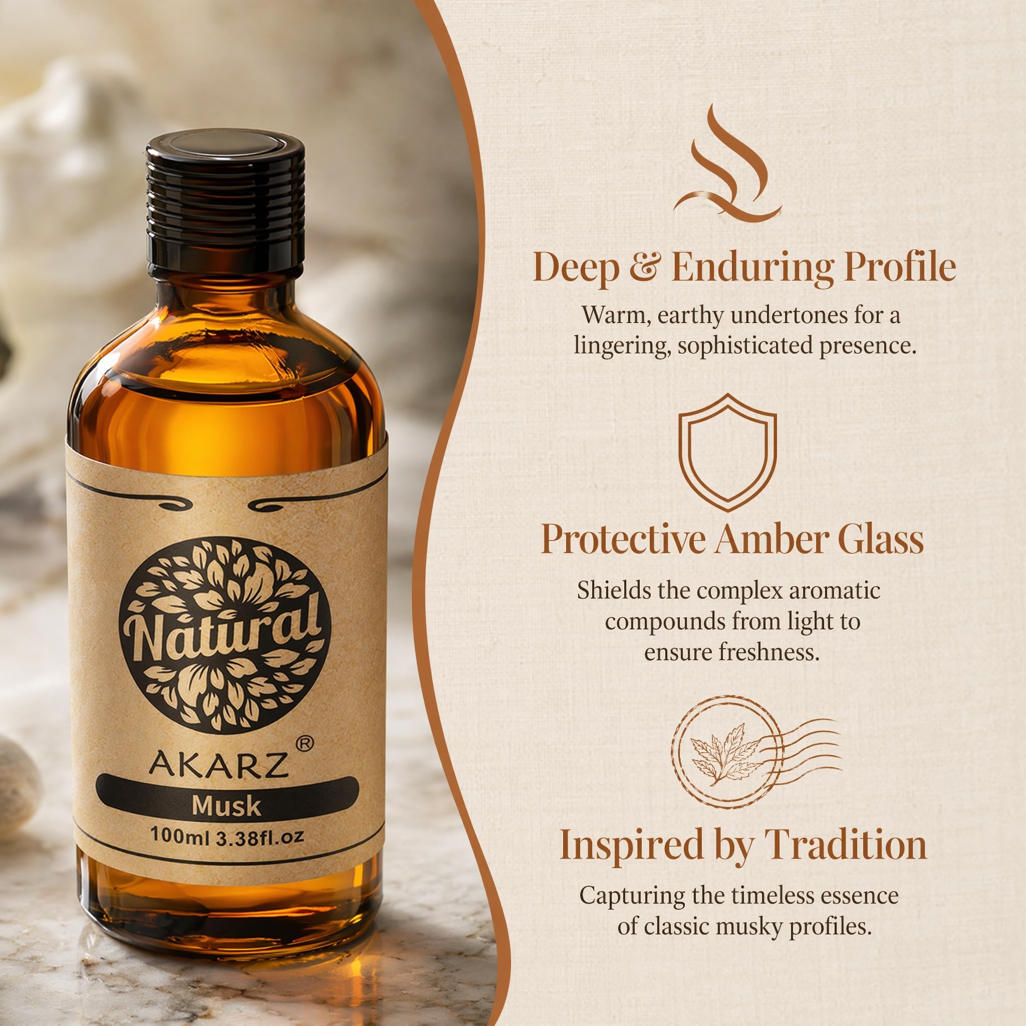AKARZ 100ml Olejek esencjny z Muskusa - Naturalny olejek aromatyczny do dyfuzorów, lamp aromatycznych i aromatów pomieszczeń