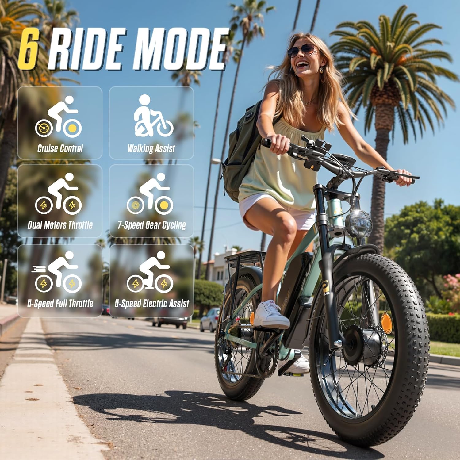 6000W Dual Motor Electric Bike, Ebikes for Adults Max 38-45MPH Up to 100 Miles Range, 60V 20Ah Removable Battery with 24/26" Fat Tire Electric Bicycles for Men Women, E-Bike for All Terrain PU2