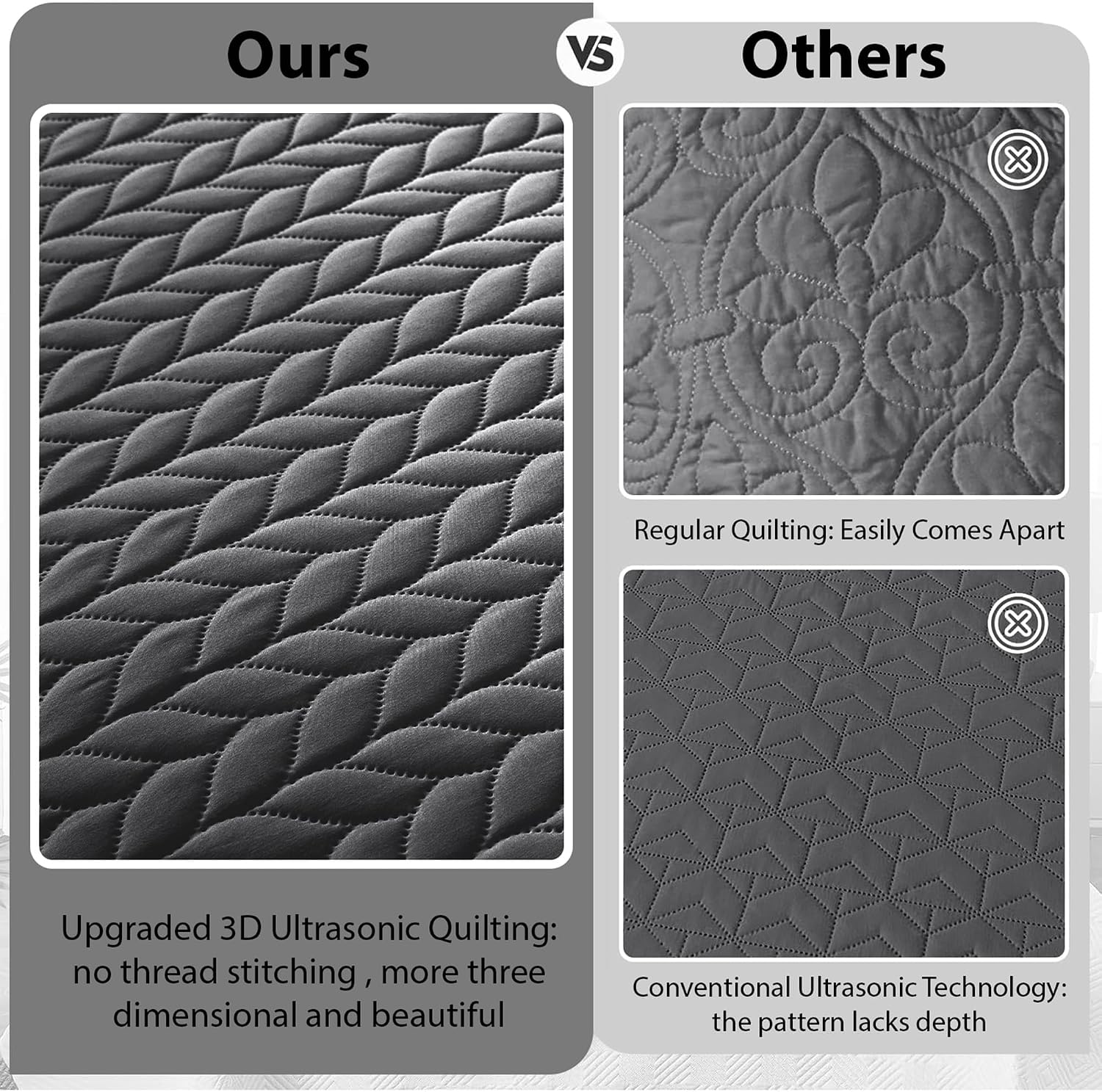 IR Imperial Rooms Queen Quilt Bedding Set (90" x 96") - Bulk Pack of 10 Wholesale for Hotels, Guest Bedroom & Airbnbs - Lightweight Microfiber Reversible Embossed Quilts Bedspreads (Charcoal) image 4