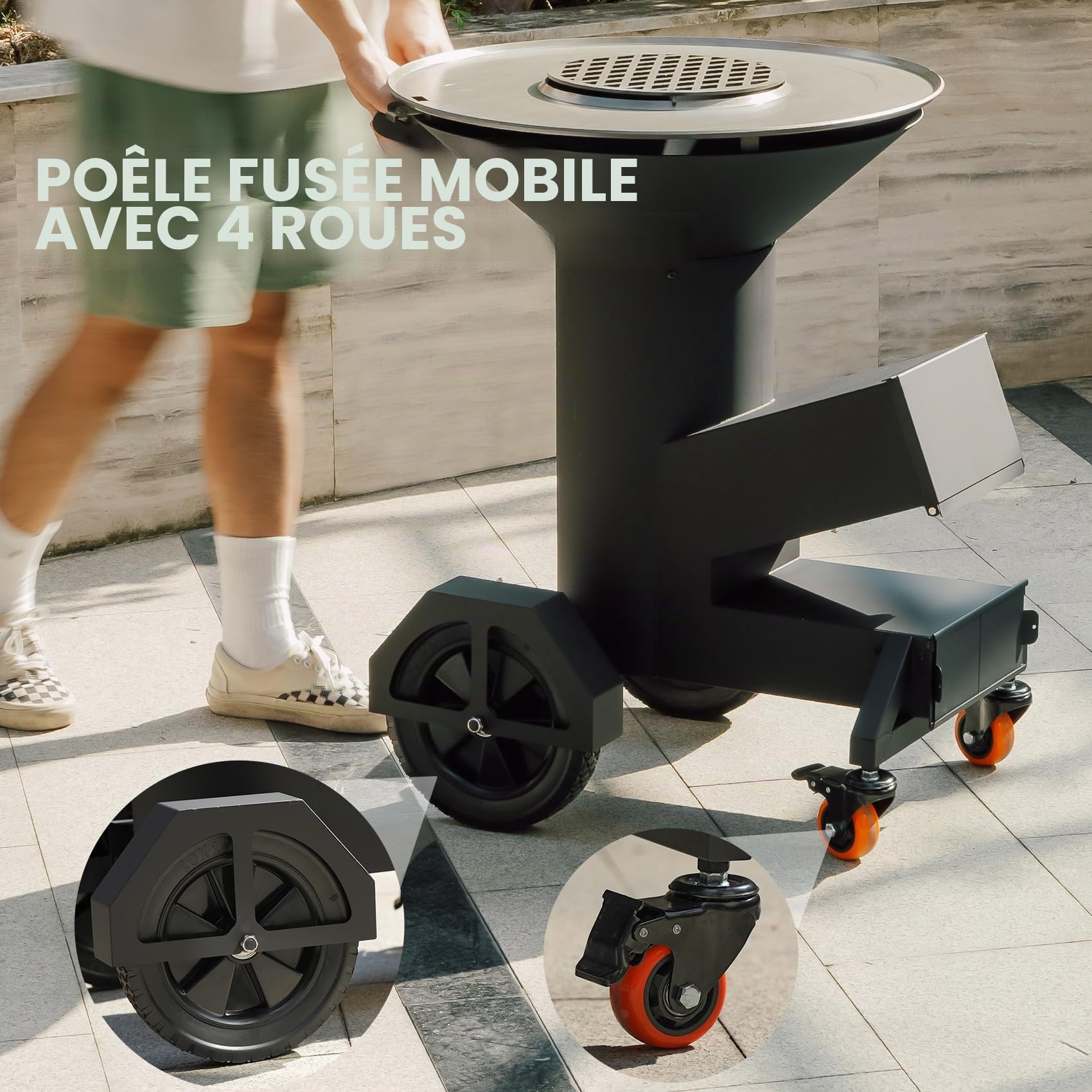 Onlyfire Réchaud d'extérieur avec plaque de cuisson, poêle à bois avec roues et couvercle, réchaud de camping portable pour la cuisine en plein air et le jardin