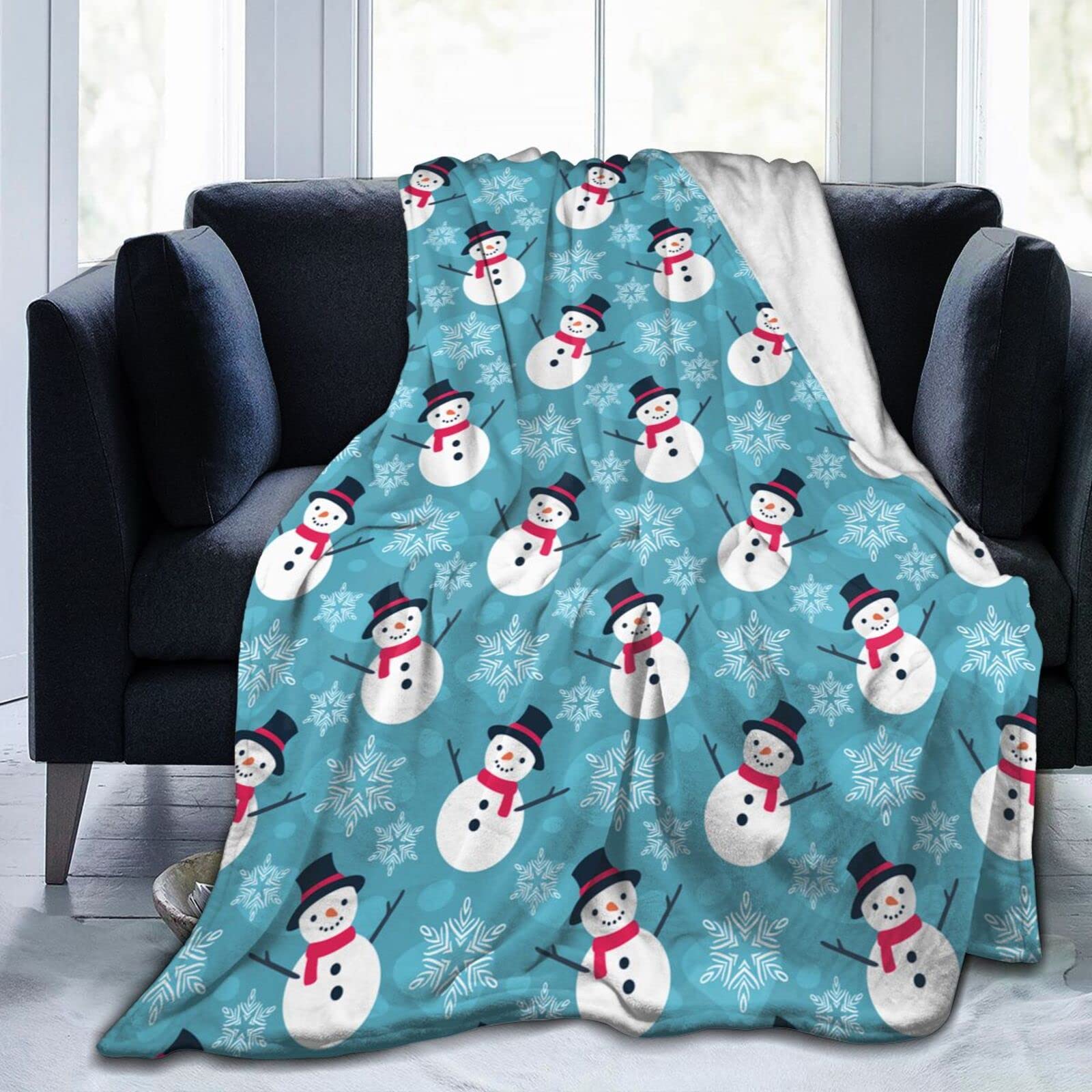 Lsjuee Christmas Snowmen Throw Blanket Warm Cozy Blankets Lightweight Soft Cozy Flannel Merry Christmas Blanket for Sofa Couch Bed Office Holiday Xmas Gift 80"X60"