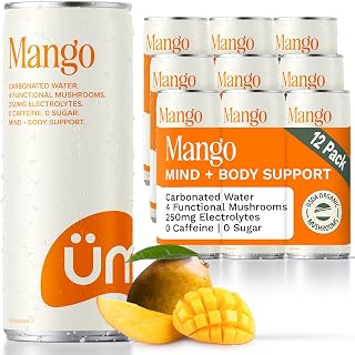 üm Functional Mushroom Sparkling Beverage - Mental Clarity, Energy, Immunity, Stress Relief, Hydration - Zero Sugar, Zero Caffeine, 12fl oz (Pack of 12) (12 Fl Oz (Pack of 12), Mango)